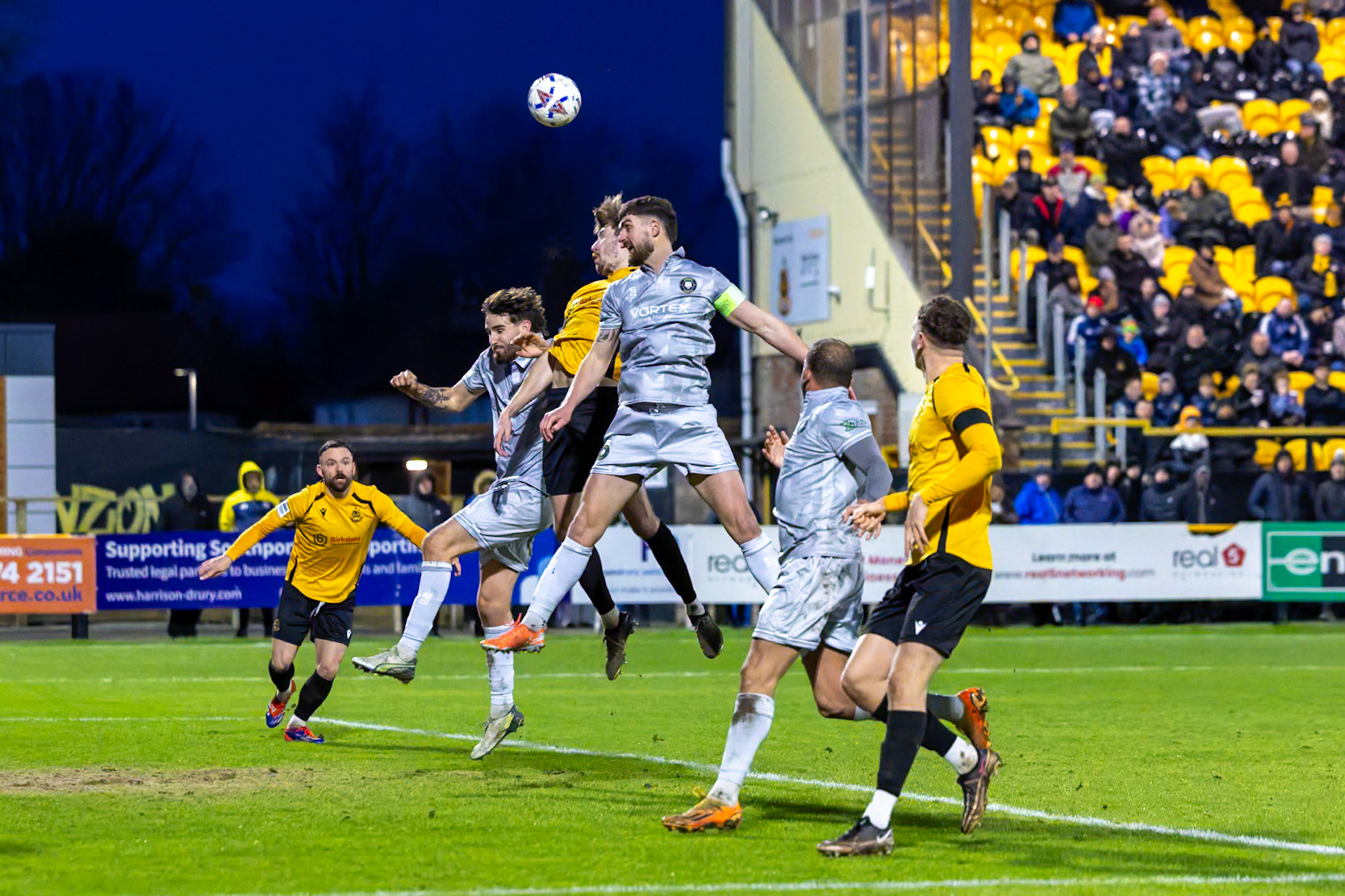 Match action from the Enterprise National League North match between Southport vs Worksop Town at Sefton , 20 December 2025. The match finished Southport 1 Worksop Town 1