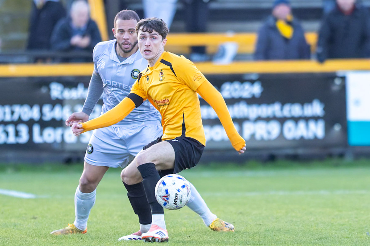 Match action from the Enterprise National League North match between Southport vs Worksop Town at Sefton , 20 December 2025. The match finished Southport 1 Worksop Town 1