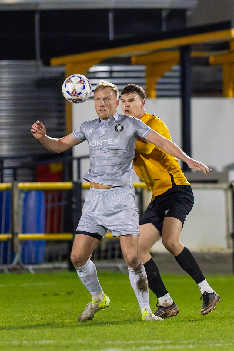 Match action from the Enterprise National League North match between Southport vs Worksop Town at Sefton , 20 December 2025. The match finished Southport 1 Worksop Town 1