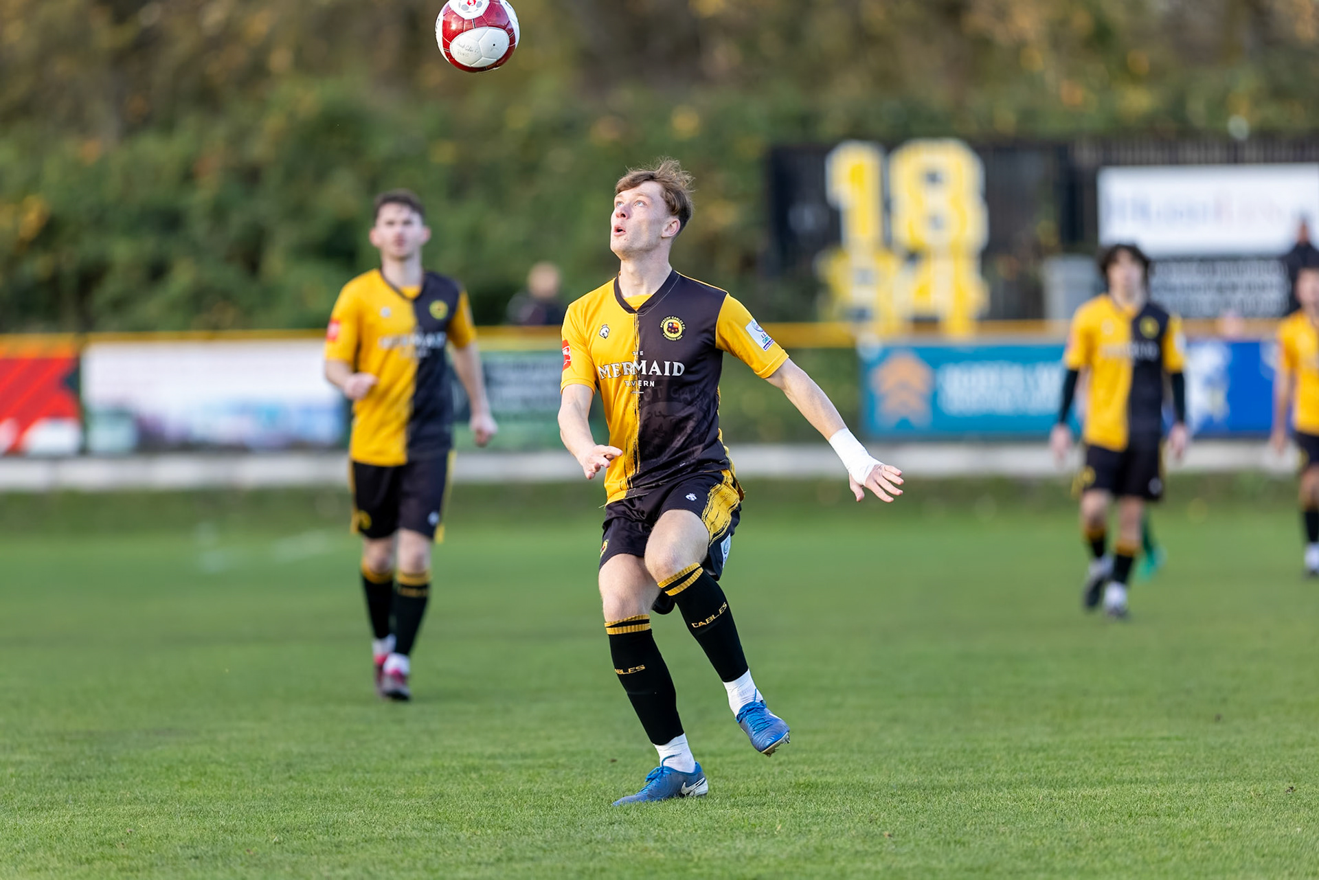 Prescot, ENGLAND -  during the NPL Premier Division match between Prescot Cables and  Hebburn Town  at The Auto Safety Centre StadiumCanon Canon EOS R5 1250 1/3200 2.8 (Pic by John Middleton)