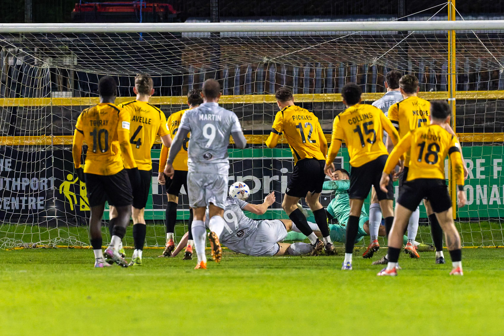 Match action from the Enterprise National League North match between Southport vs Worksop Town at Sefton , 20 December 2025. The match finished Southport 1 Worksop Town 1
