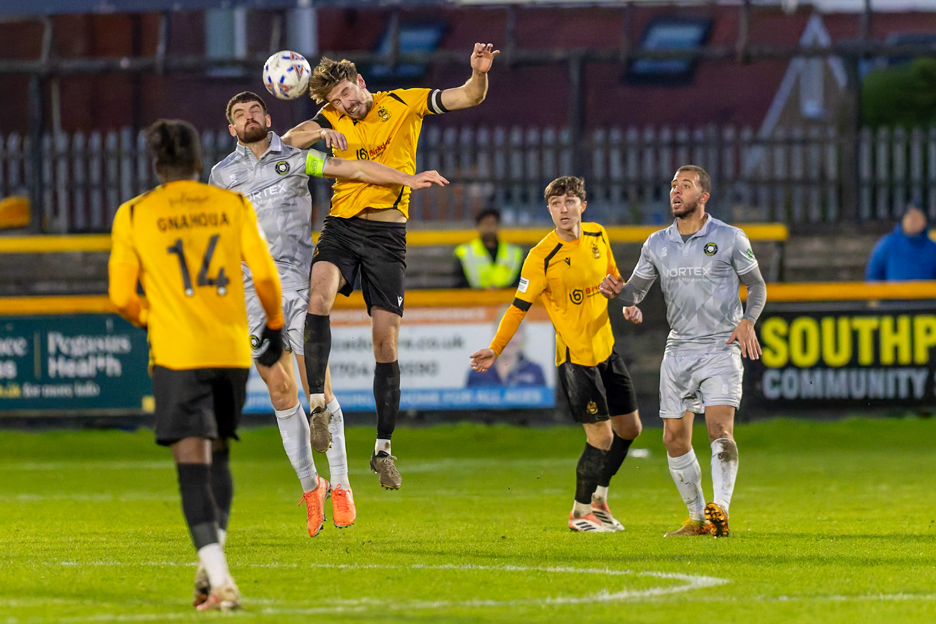 Match action from the Enterprise National League North match between Southport vs Worksop Town at Sefton , 20 December 2025. The match finished Southport 1 Worksop Town 1