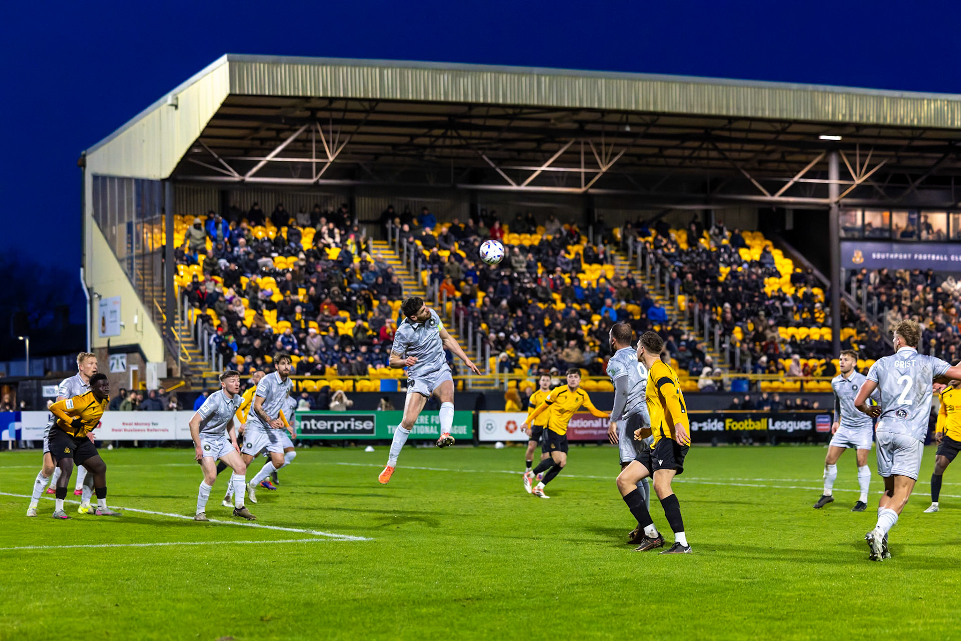 Match action from the Enterprise National League North match between Southport vs Worksop Town at Sefton , 20 December 2025. The match finished Southport 1 Worksop Town 1