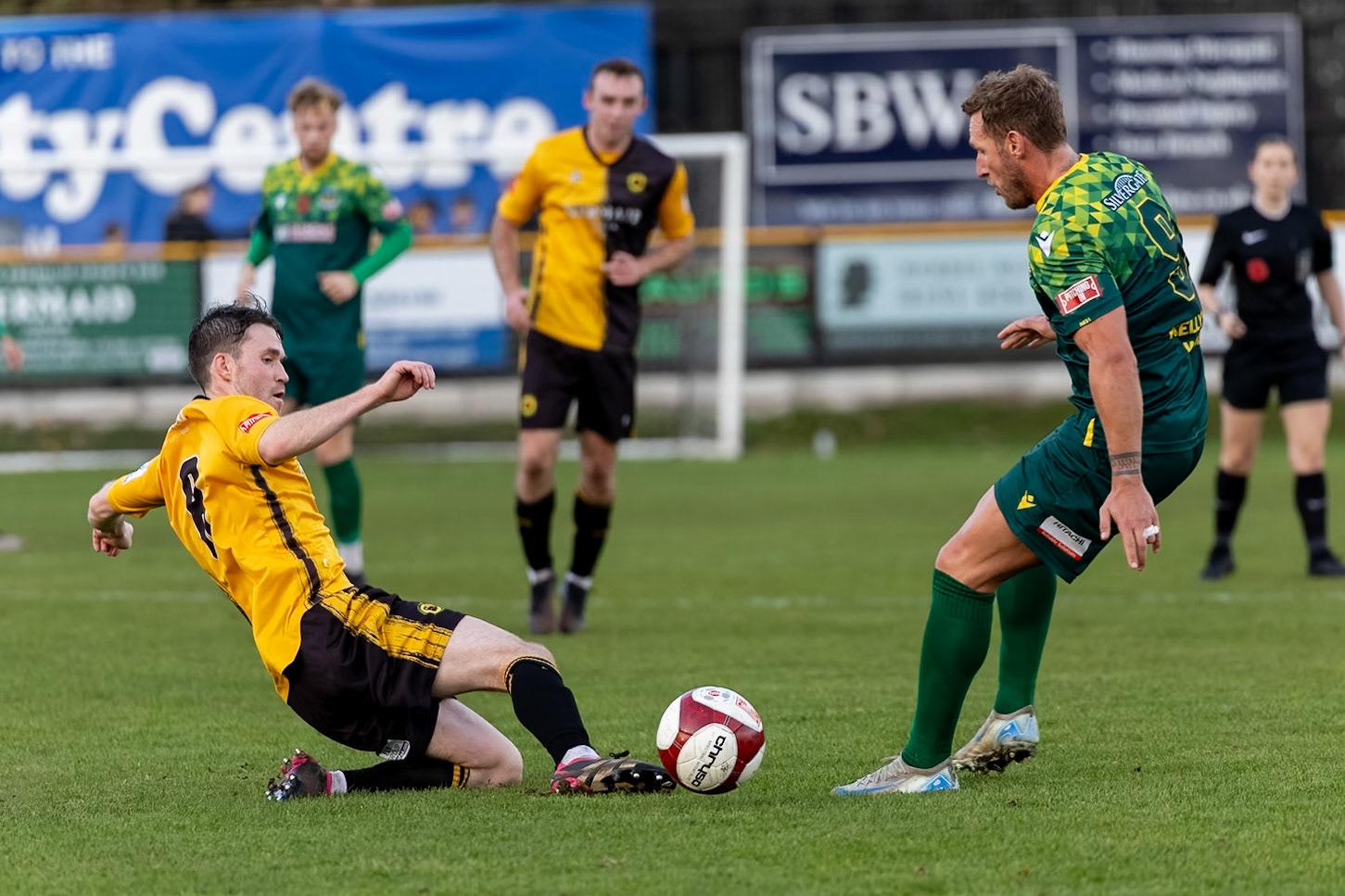 Prescot, ENGLAND -  during the NPL Premier Division match between Prescot Cables and  Hebburn Town  at The Auto Safety Centre StadiumCanon Canon EOS R3 1600 1/2500 2.8 (Pic by John Middleton)