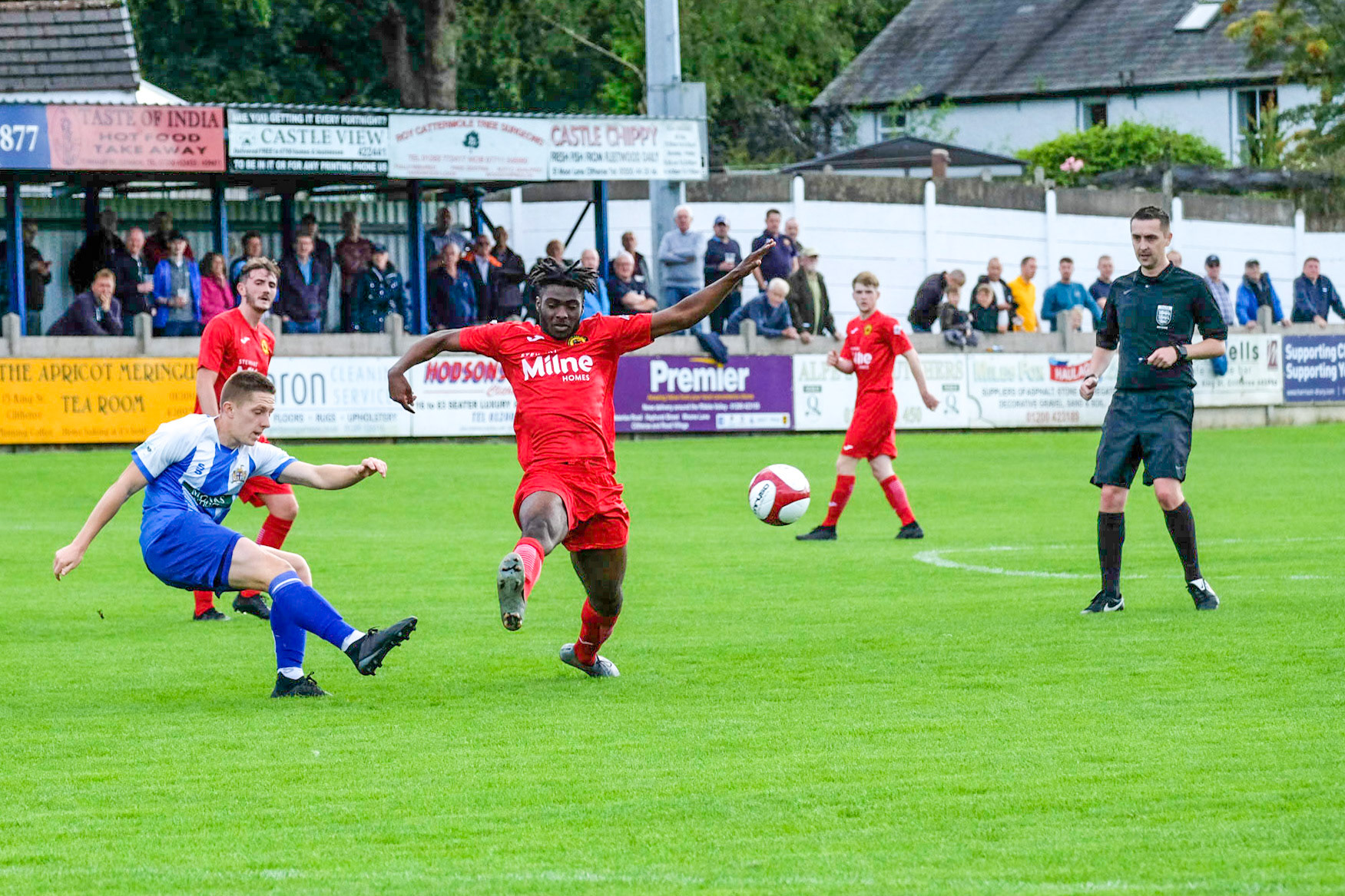 Clitheroe vs Prescot Cables 

Bet Victor League game match at Shawbridge during the 2019/20 season 07/09/2019.

Photograph by John Middleton