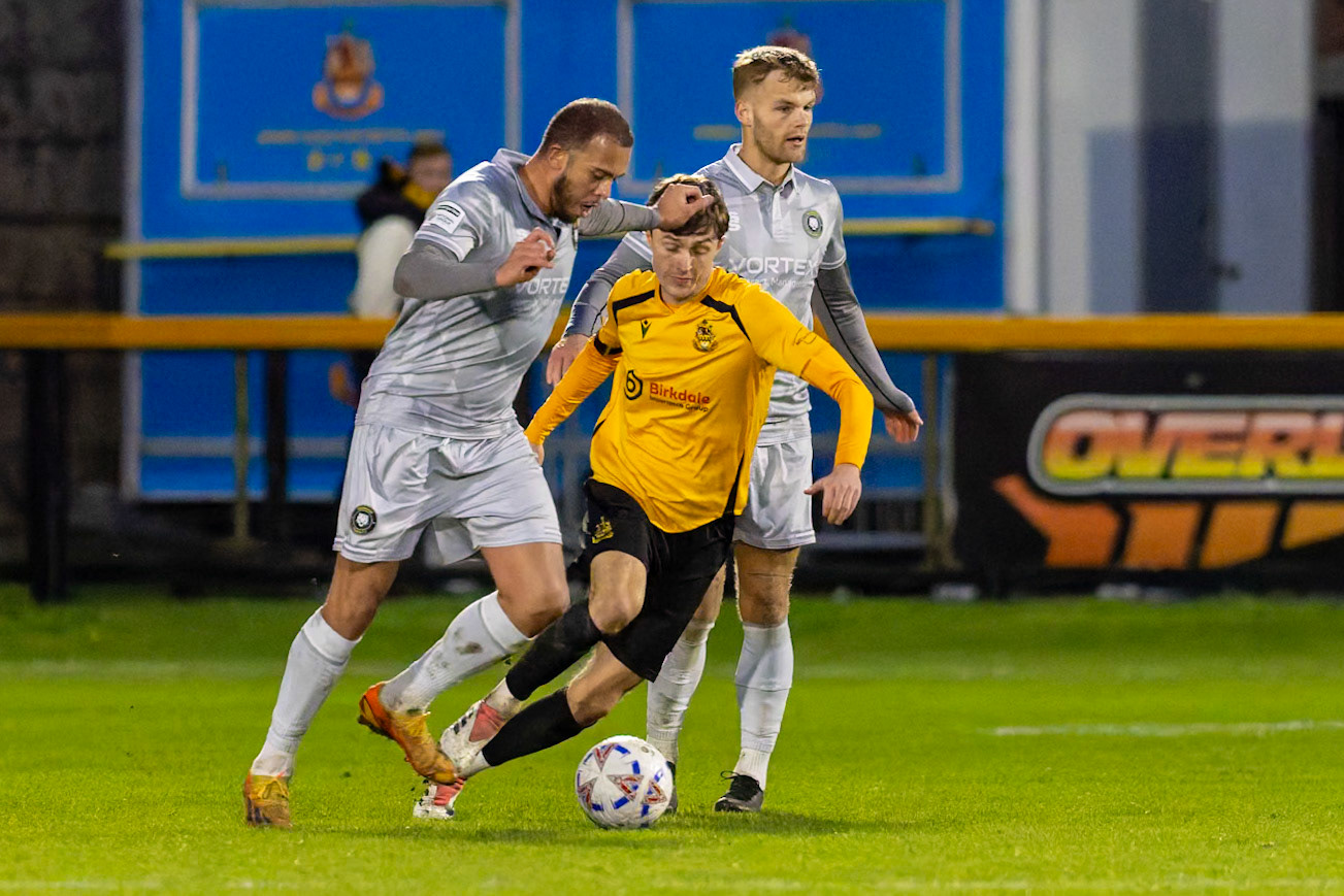 Match action from the Enterprise National League North match between Southport vs Worksop Town at Sefton , 20 December 2025. The match finished Southport 1 Worksop Town 1