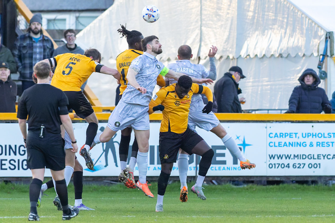 Match action from the Enterprise National League North match between Southport vs Worksop Town at Sefton , 20 December 2025. The match finished Southport 1 Worksop Town 1