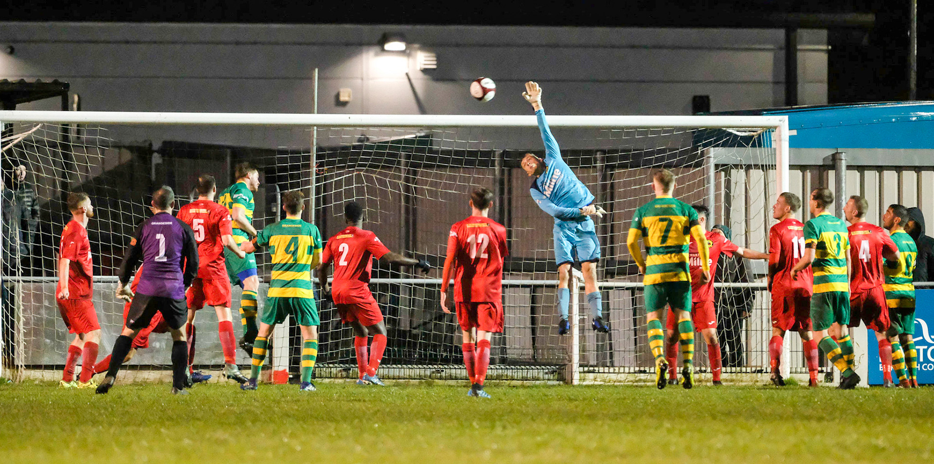 Runcorn Linnets Vs Prescot Cables 

Buildbase FA Trophy Second Qualifying round match at Millbank Linnets Stadium during the 2019/20 season 09/11/2019.

Photograph by John Middleton