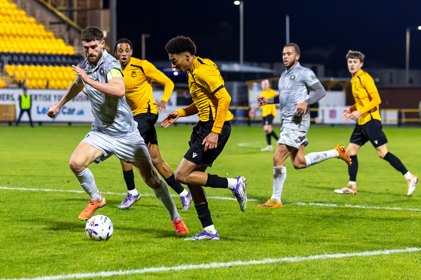 Match action from the Enterprise National League North match between Southport vs Worksop Town at Sefton , 20 December 2025. The match finished Southport 1 Worksop Town 1