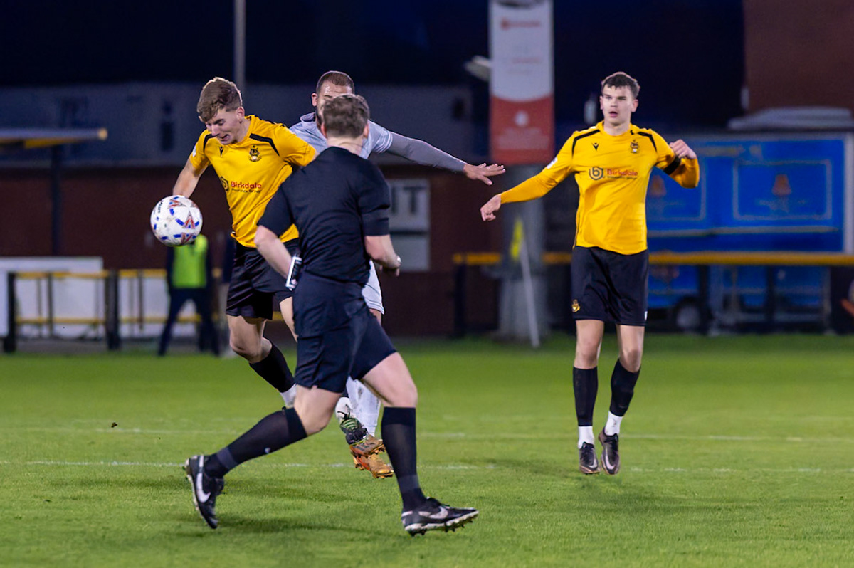 Match action from the Enterprise National League North match between Southport vs Worksop Town at Sefton , 20 December 2025. The match finished Southport 1 Worksop Town 1