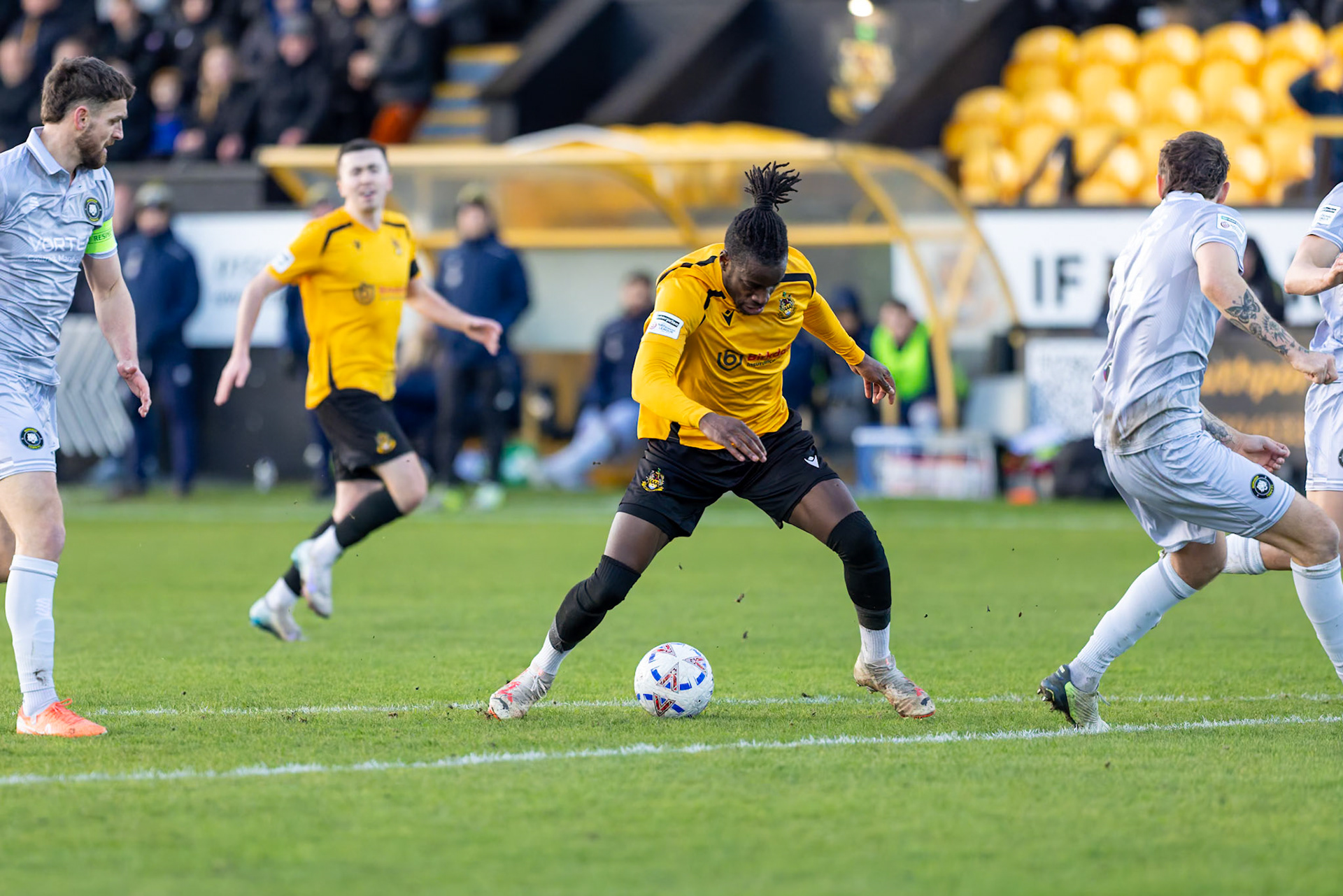 Match action from the Enterprise National League North match between Southport vs Worksop Town at Sefton , 20 December 2025. The match finished Southport 1 Worksop Town 1