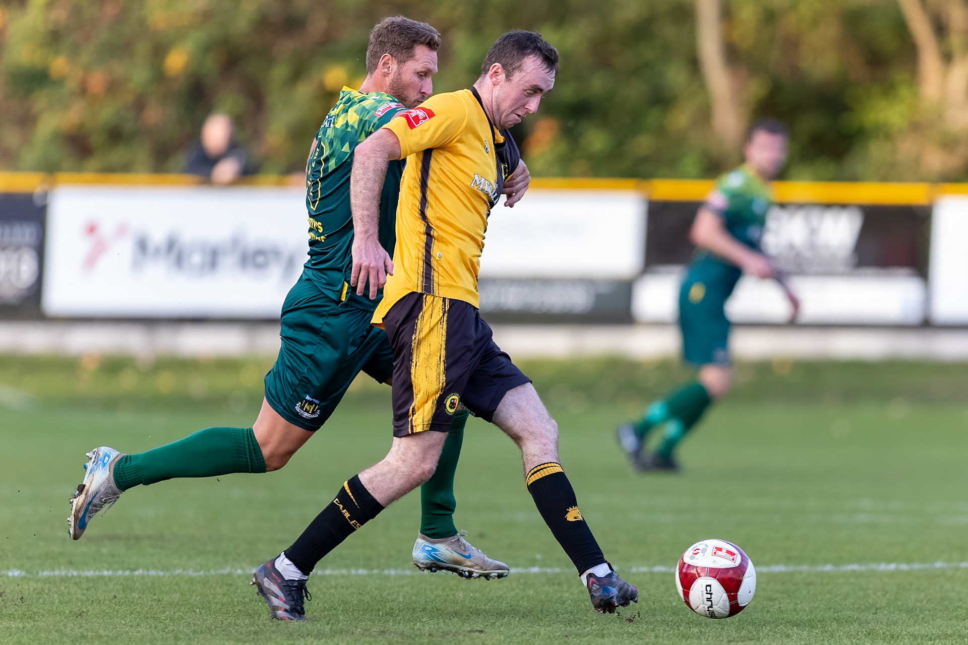 Prescot, ENGLAND -  during the NPL Premier Division match between Prescot Cables and  Hebburn Town  at The Auto Safety Centre StadiumCanon Canon EOS R5 2000 1/2500 2.8 (Pic by John Middleton)