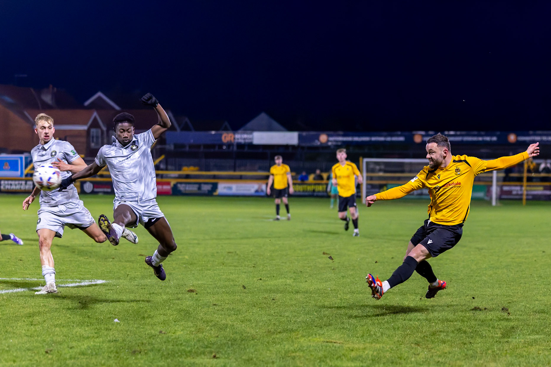 Match action from the Enterprise National League North match between Southport vs Worksop Town at Sefton , 20 December 2025. The match finished Southport 1 Worksop Town 1