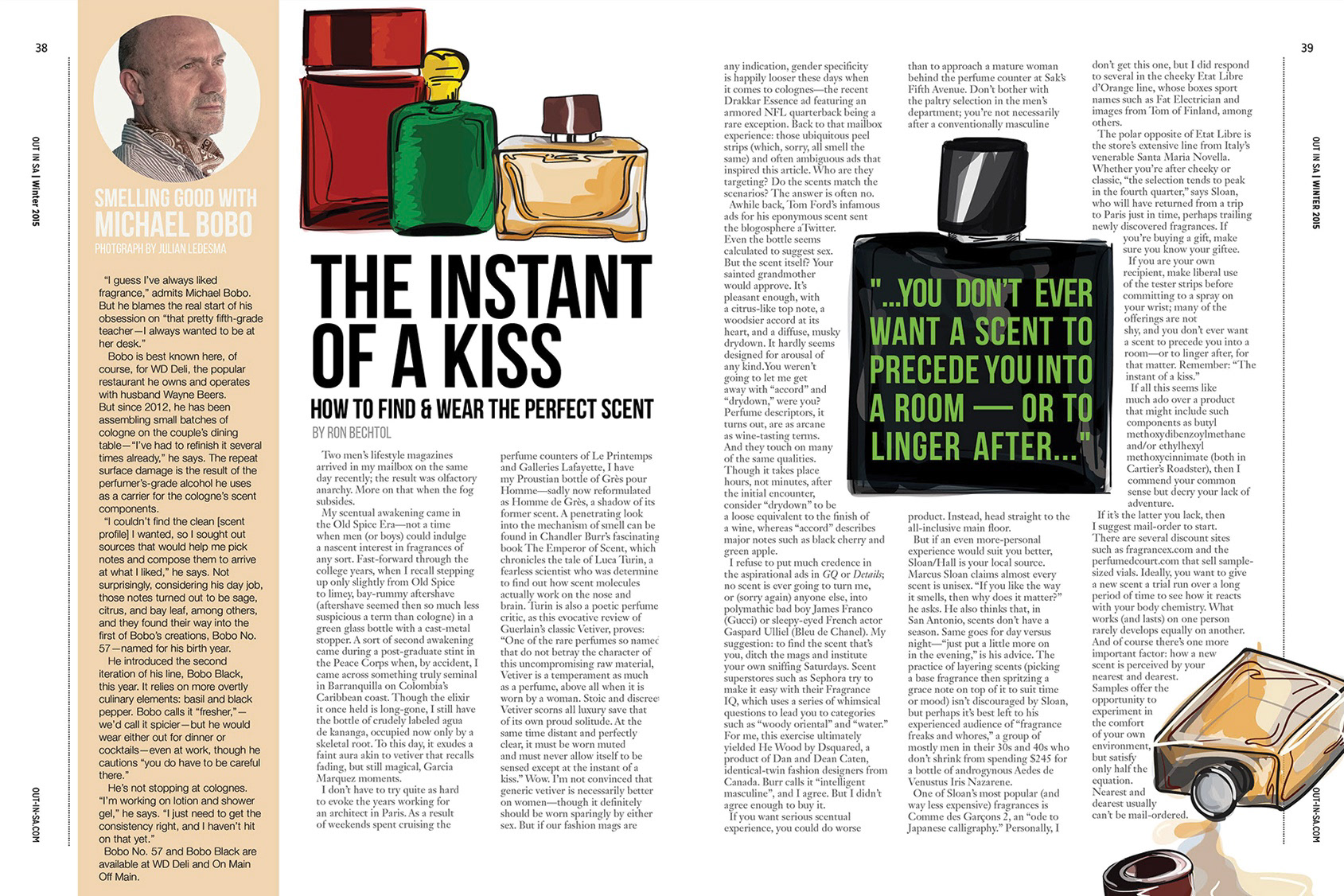 Layout design for magazine spread for Out In SA Magazine