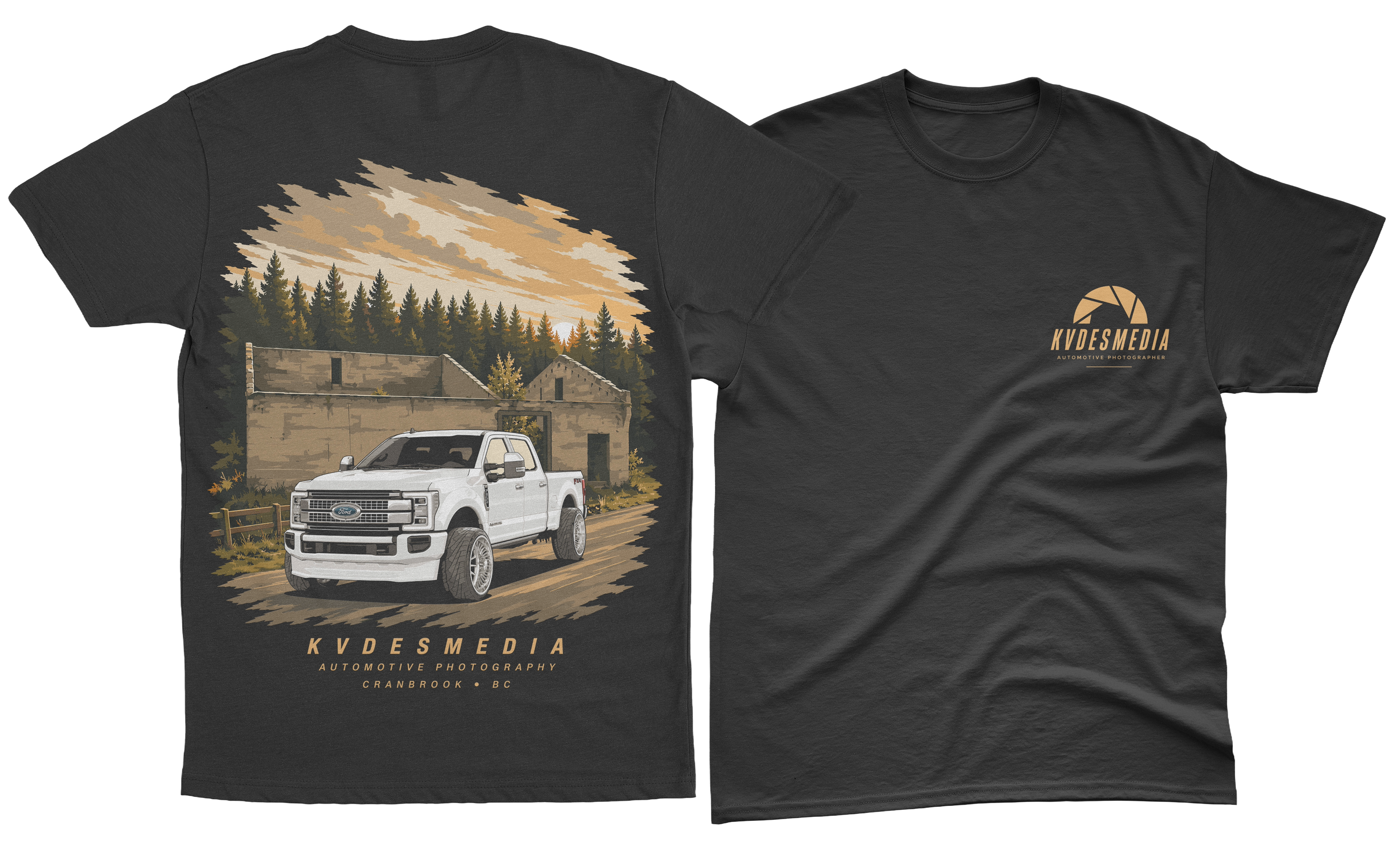 Original KVDESMEDIA photography adapted into branded apparel.