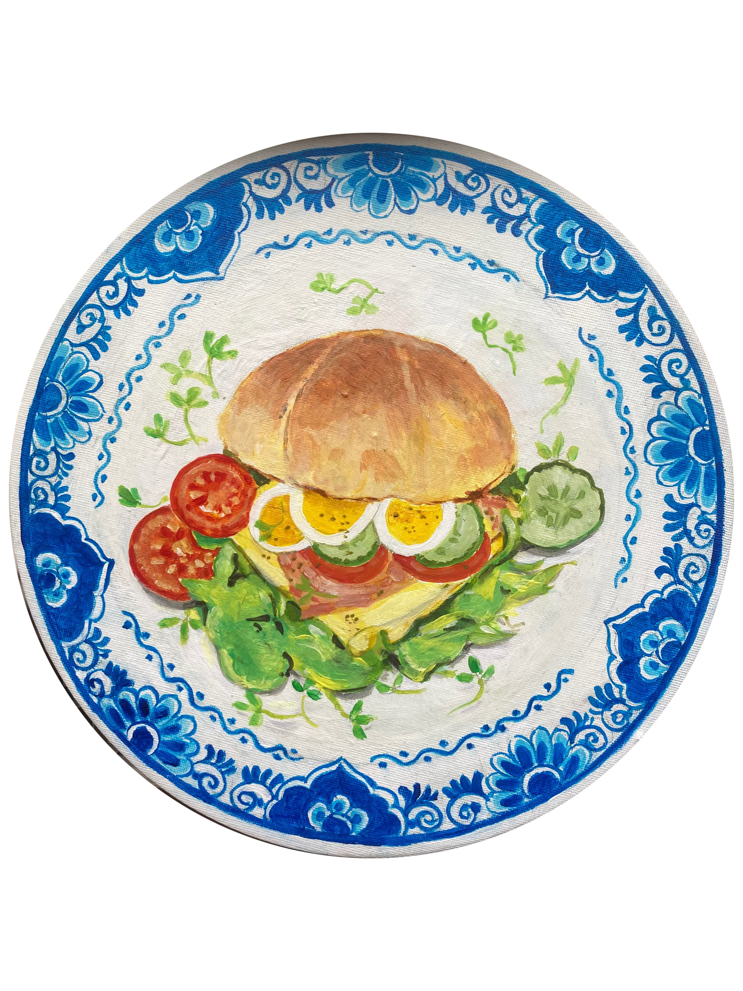 hamburger, acryl op doek, ø30cm