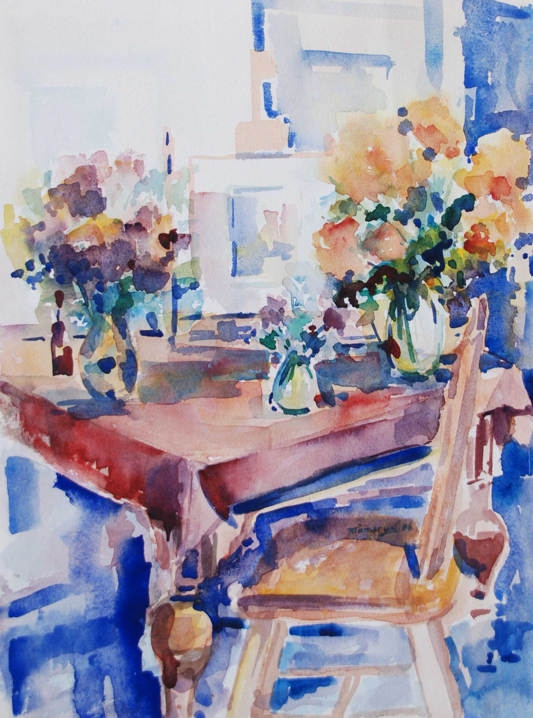 tafel met bloemen (verkocht)