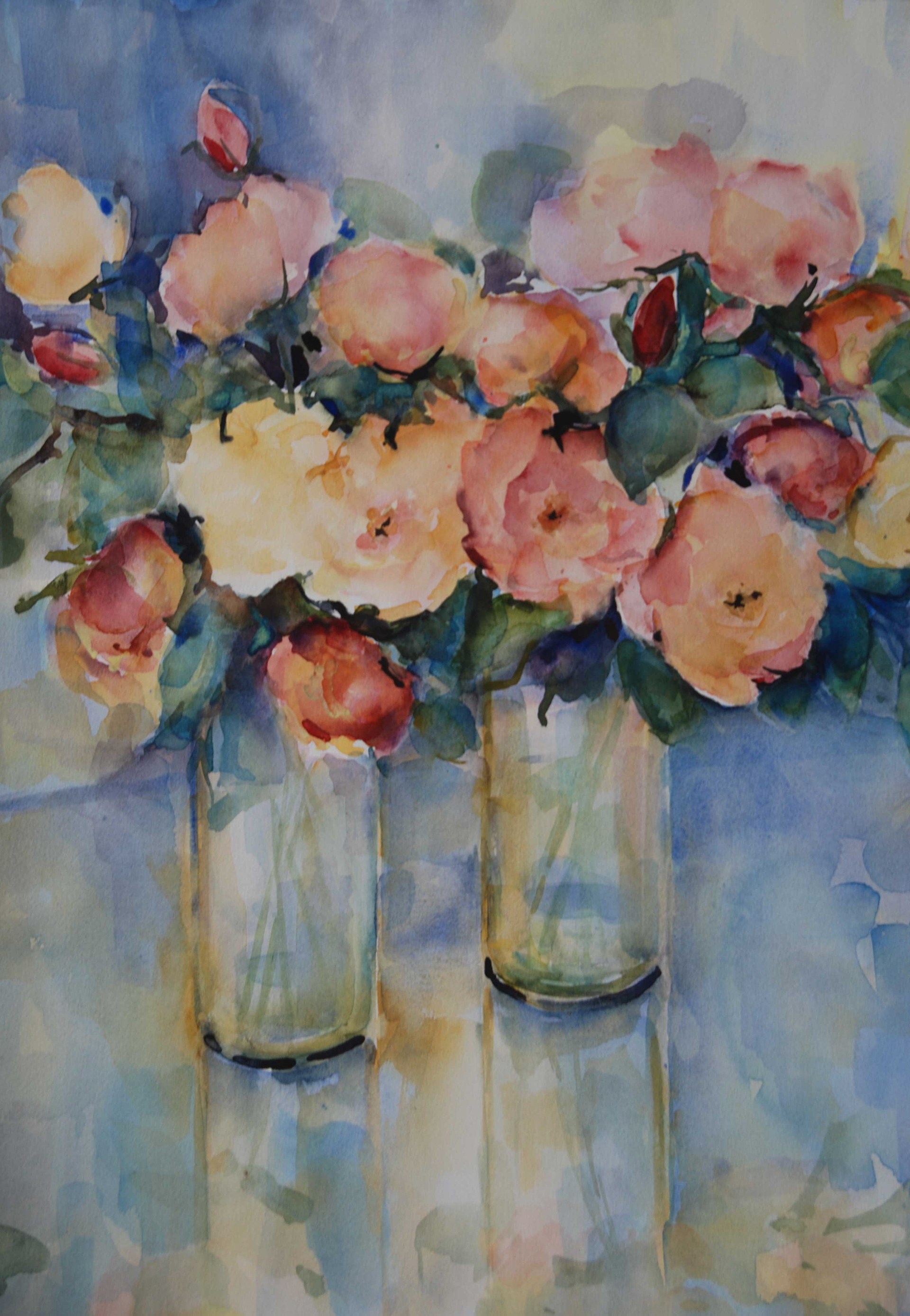 2 vazen zalmroze rozen