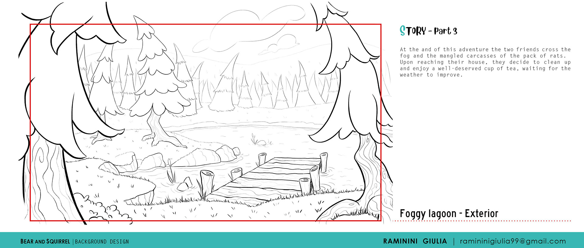 Bear and Squirrel - A foggy adventure - Background Design by Giulia Raminini 