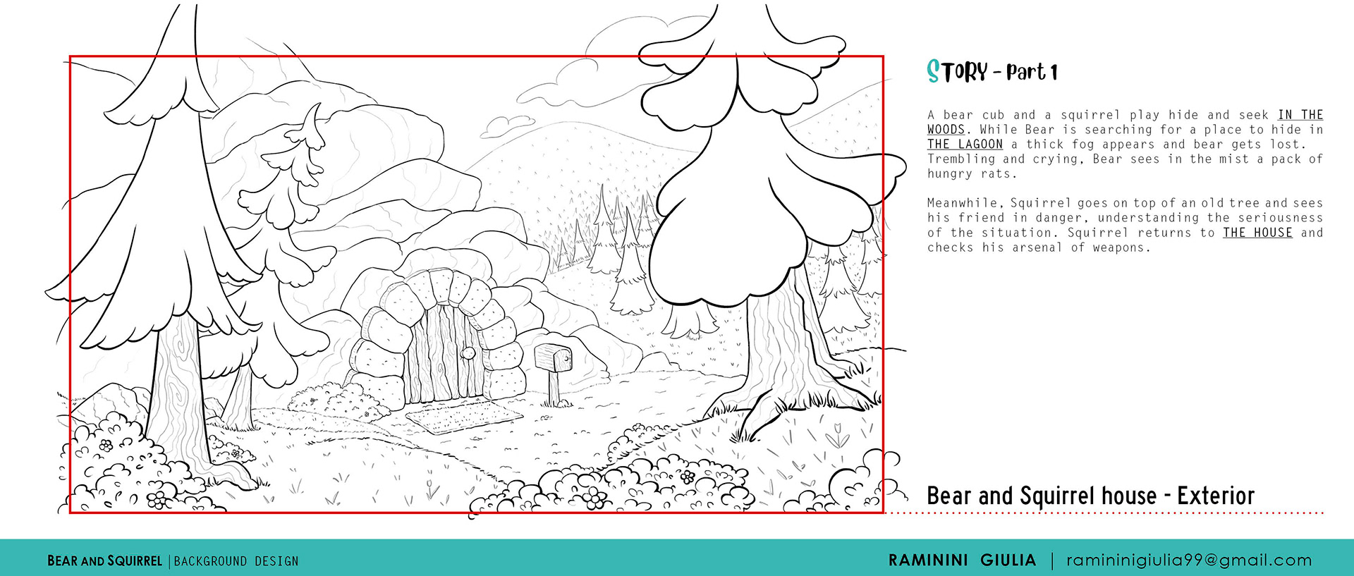 Bear and Squirrel - A foggy adventure - Background Design by Giulia Raminini 