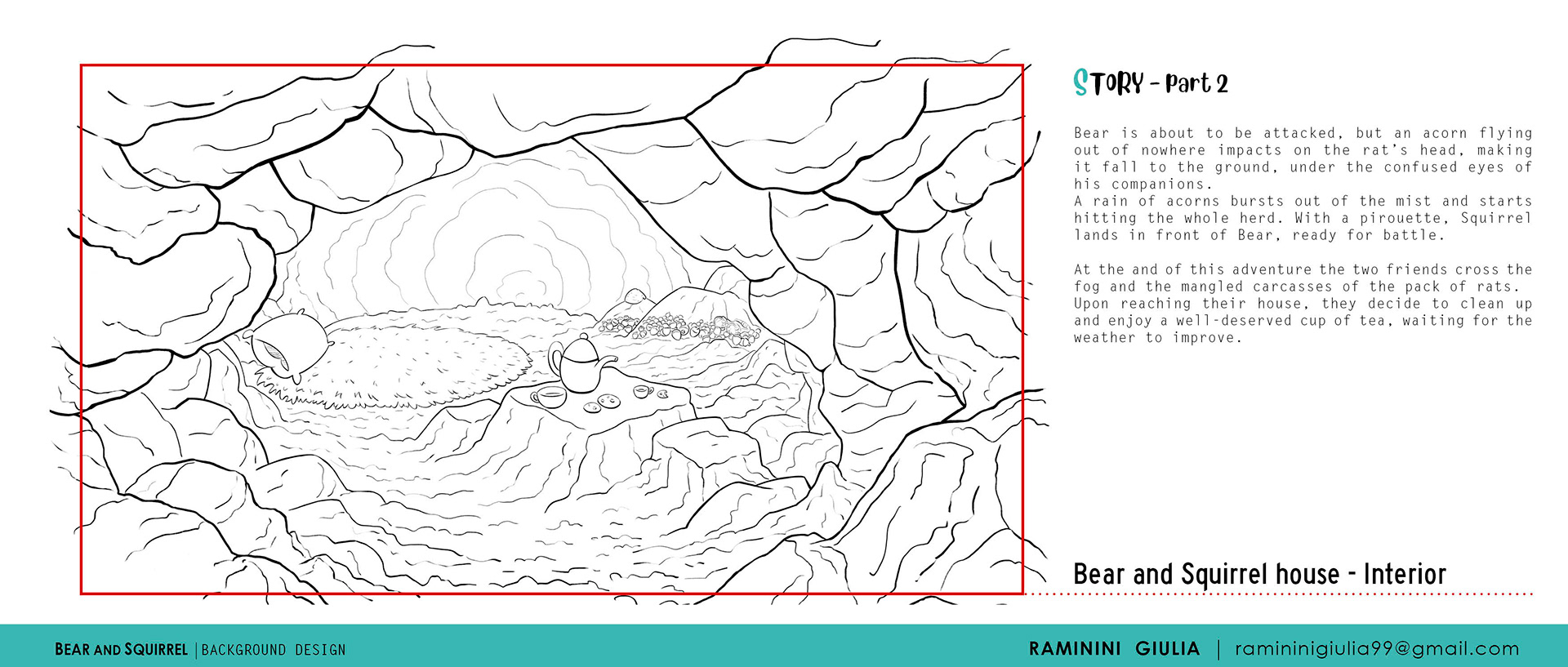 Bear and Squirrel - A foggy adventure - Background Design by Giulia Raminini 