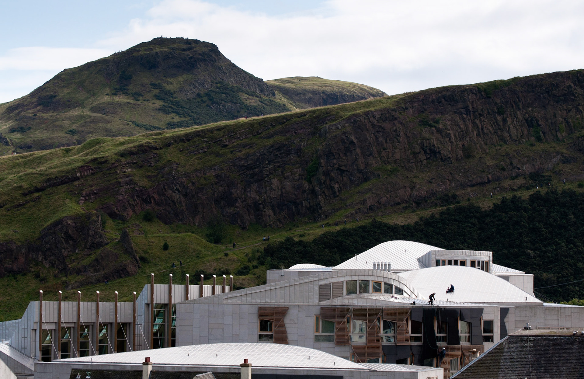 Scottish Parliament and Arthur's Seat from Regent Road, Edinburgh, 2011