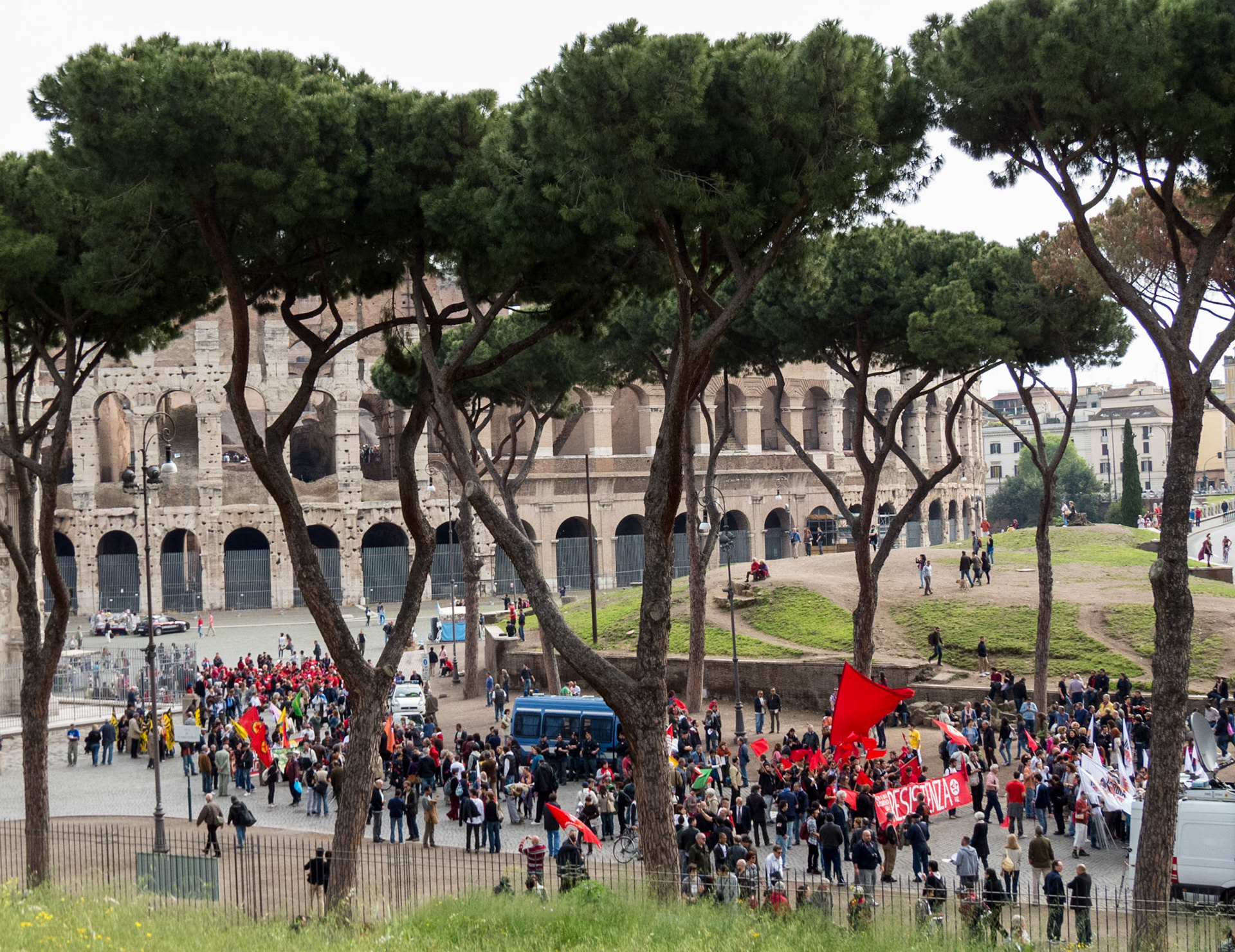 Liberation Day marchers assembling near the Colosseum, Rome, 2013