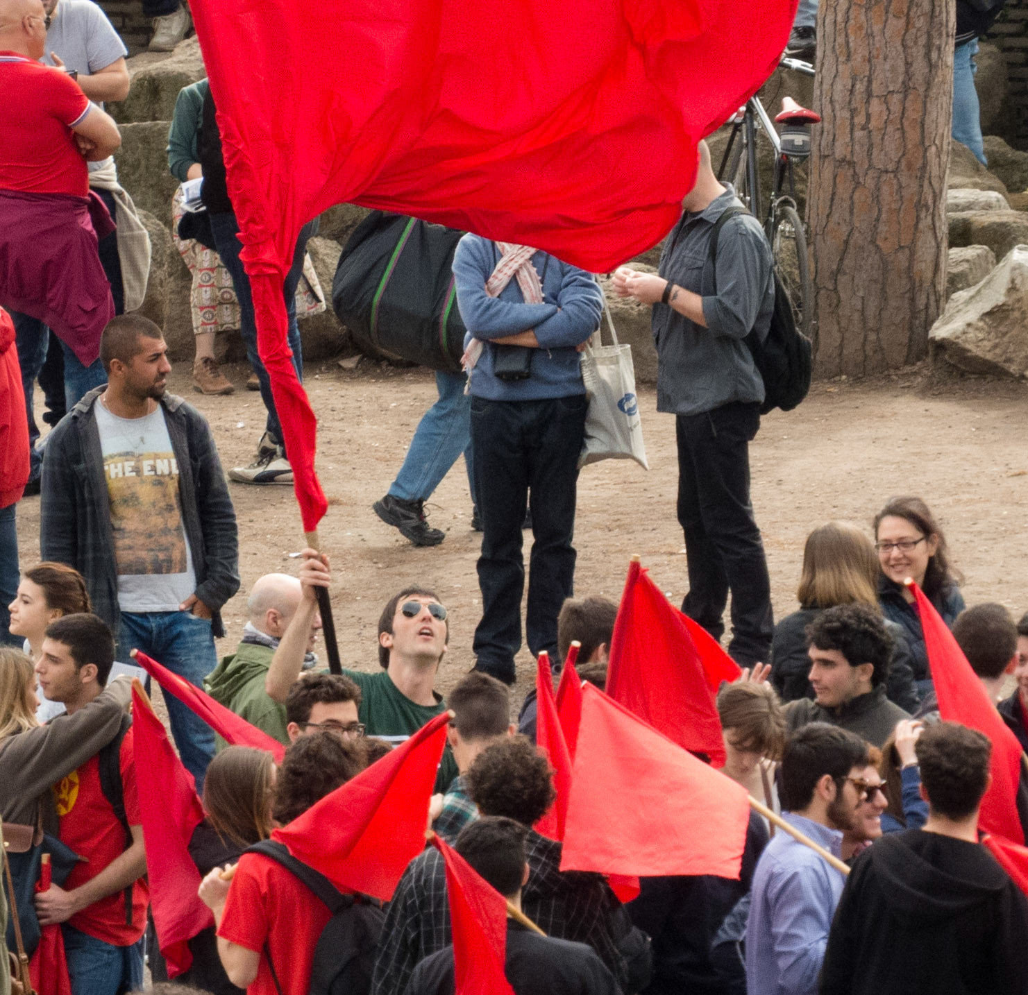 Liberation Day marchers assembling near the Colosseum, Rome, 2013