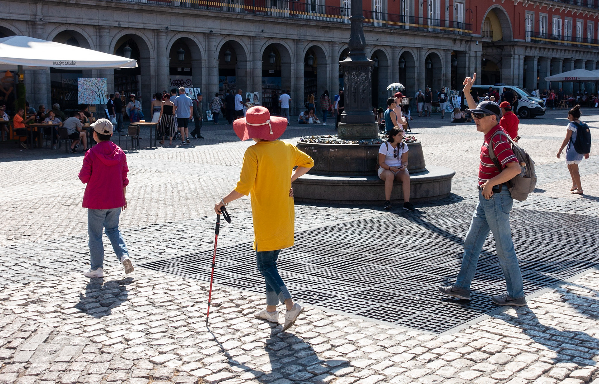 Tourists in Plaza Mayor, Madrid, 2018