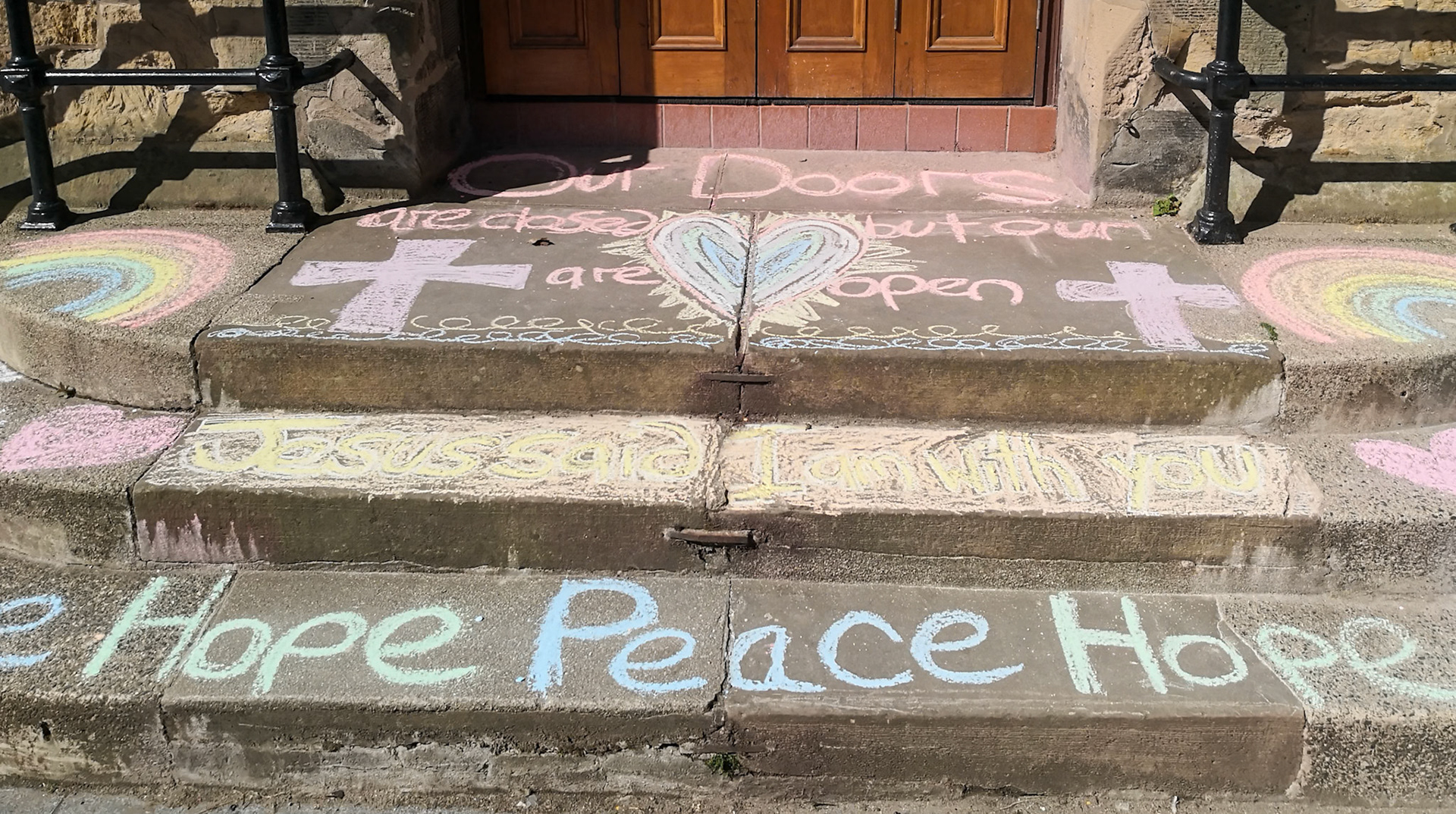 Steps of Bonnyrigg Parish Church during the Coronavirus lockdown, 2020