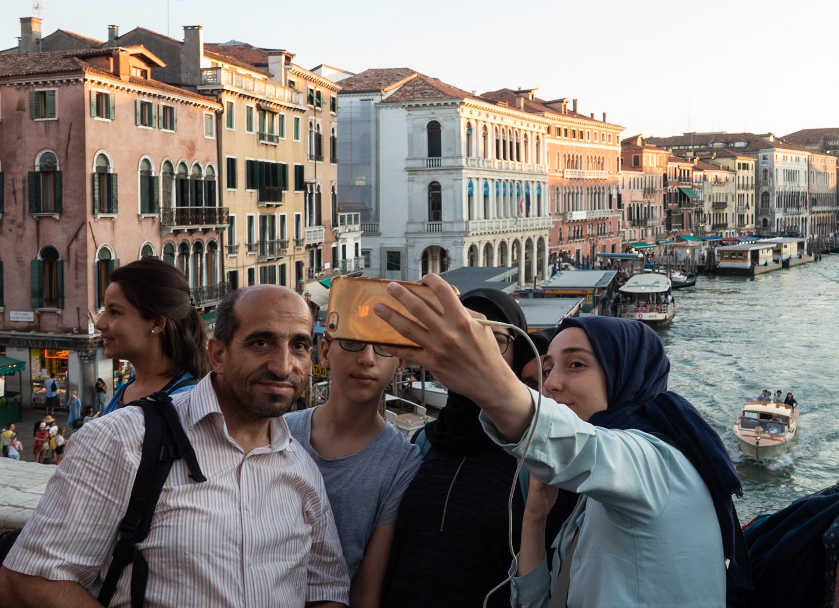Taking a selfie on the Rialto Bridge, Venice, 2019