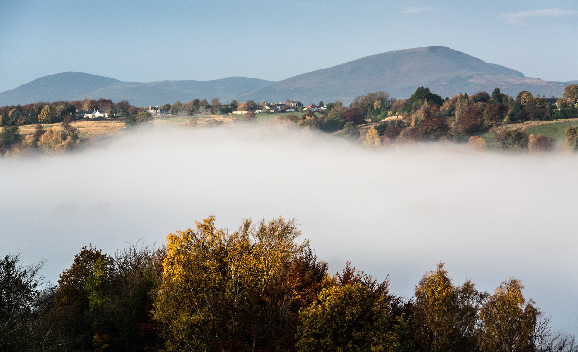 Pentland Hills with mist in the Esk Valley, Lasswade, 2015