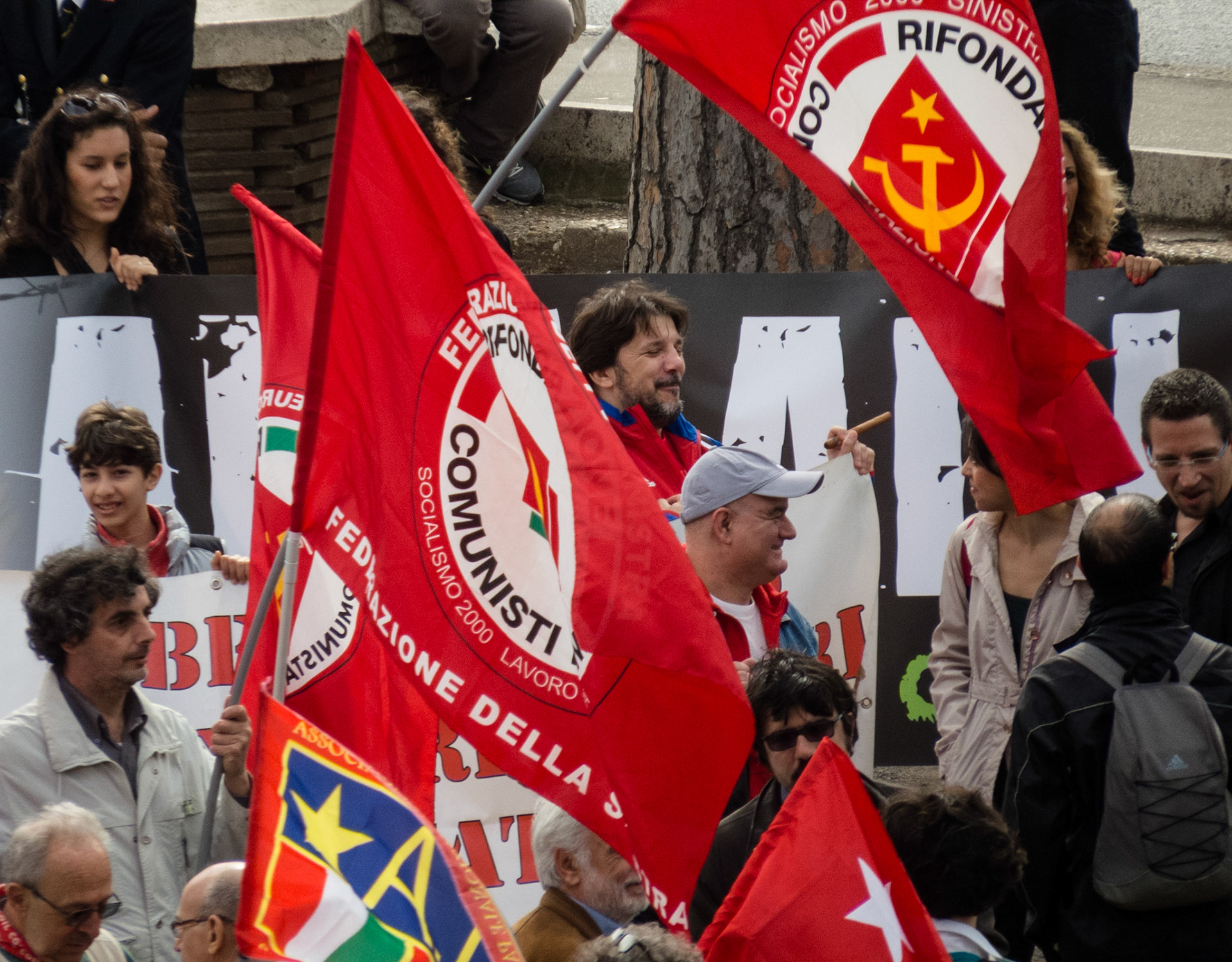 Liberation Day marchers assembling near the Colosseum, Rome, 2013