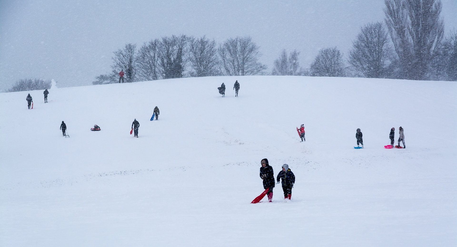 Figures in the Snow, King George V Park, Bonnyrigg, Midlothian, 2018
