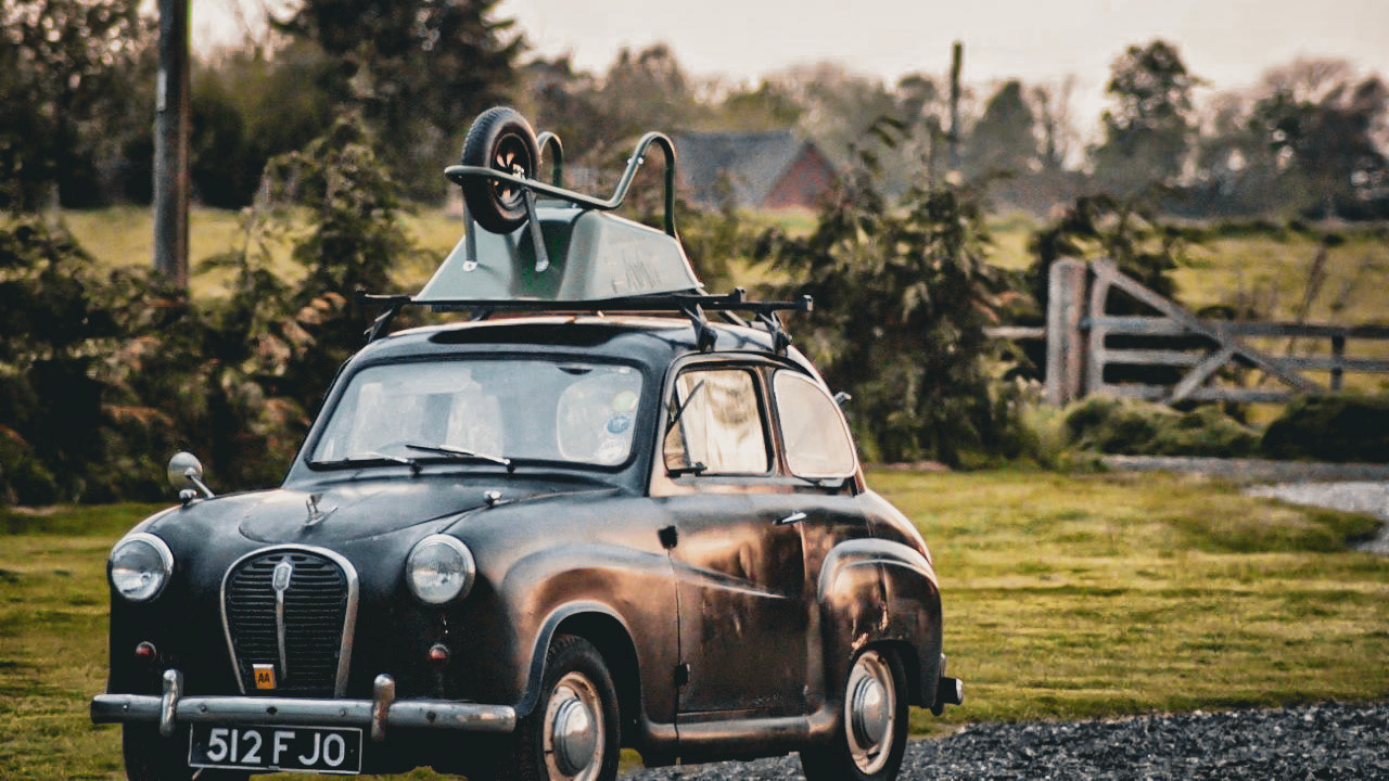 Wheelbarrow on roof
