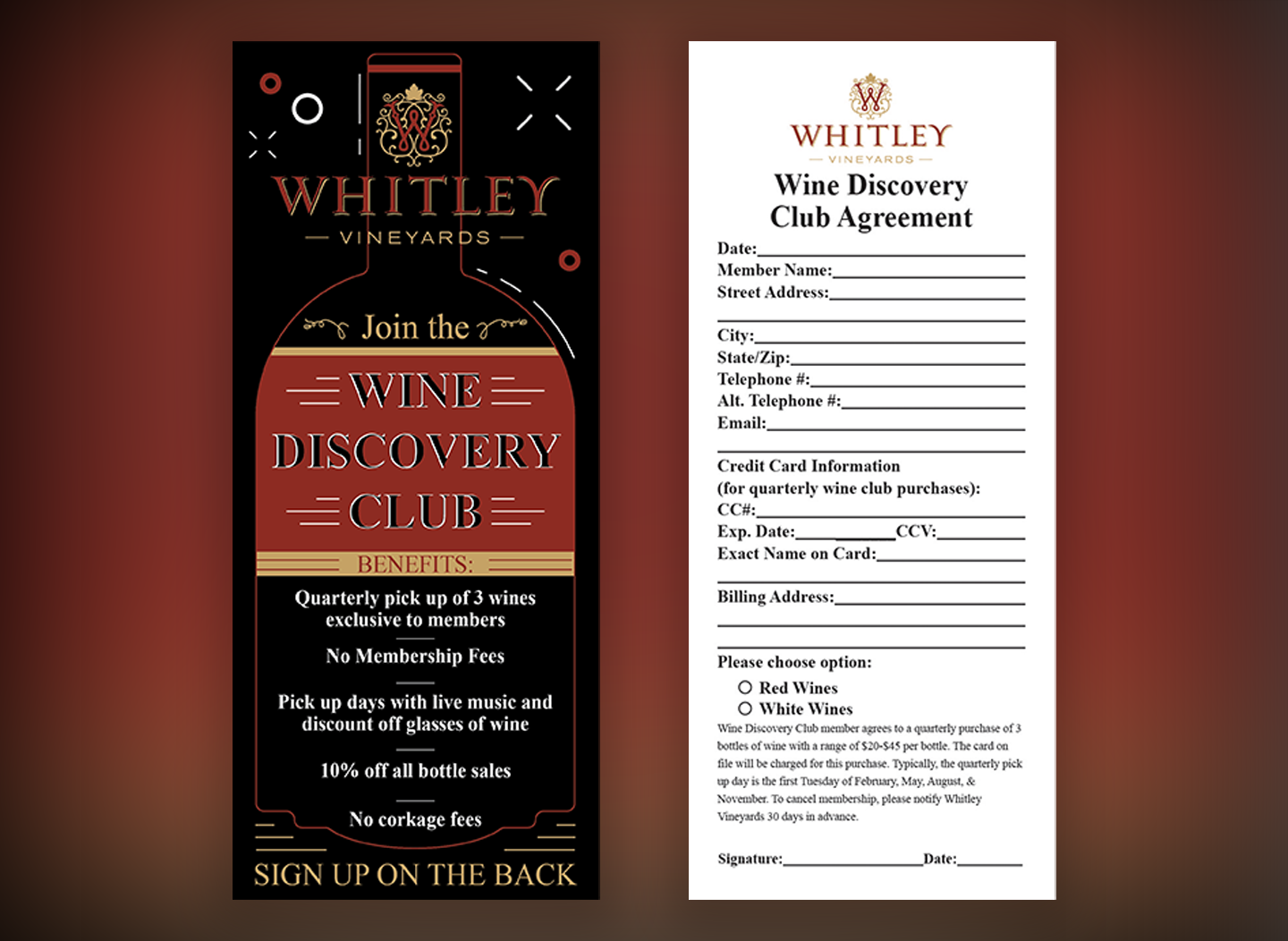 Rack cards for display and ease of access to gain new members
