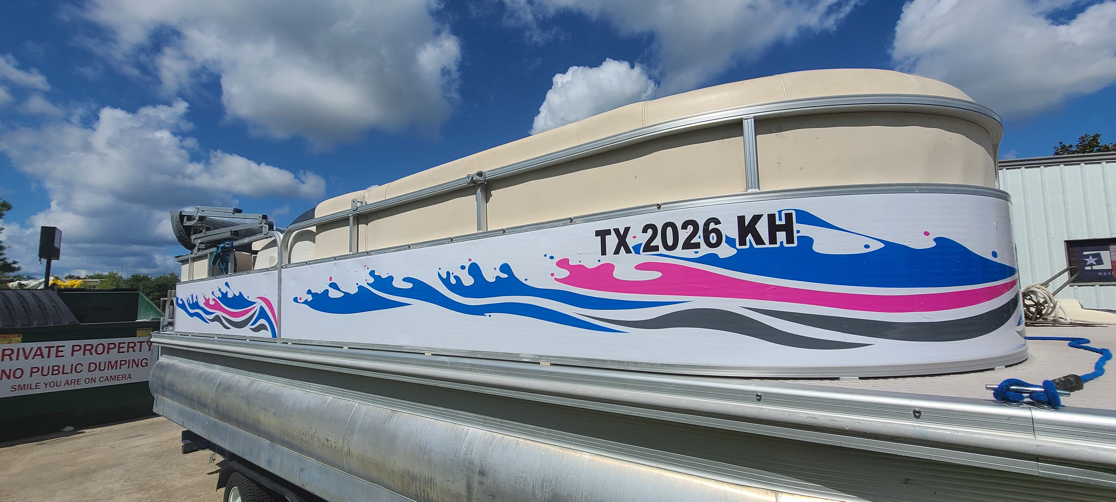 Vinyl boat wrap for a client's pontoon boat