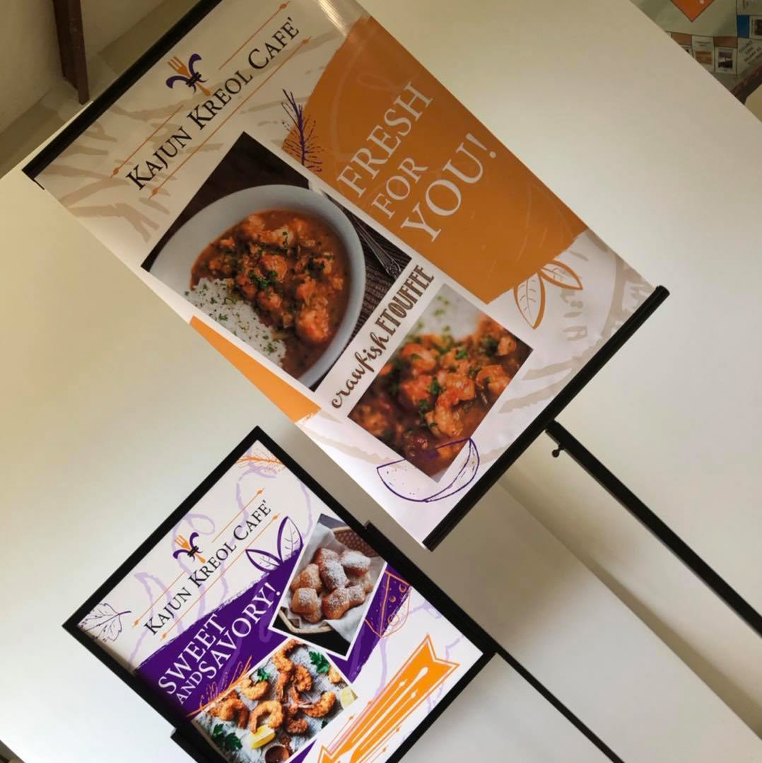 Banner advertisements created for Kajun Kreol Cafe in the Montgomery Texas Walmart