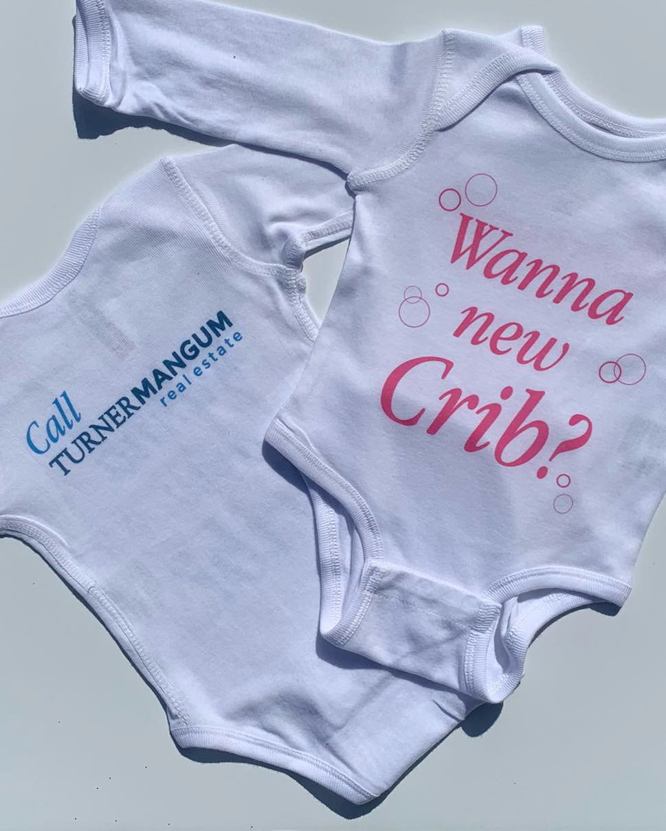 Digitally printed onsies created for Turner Mangum newborns