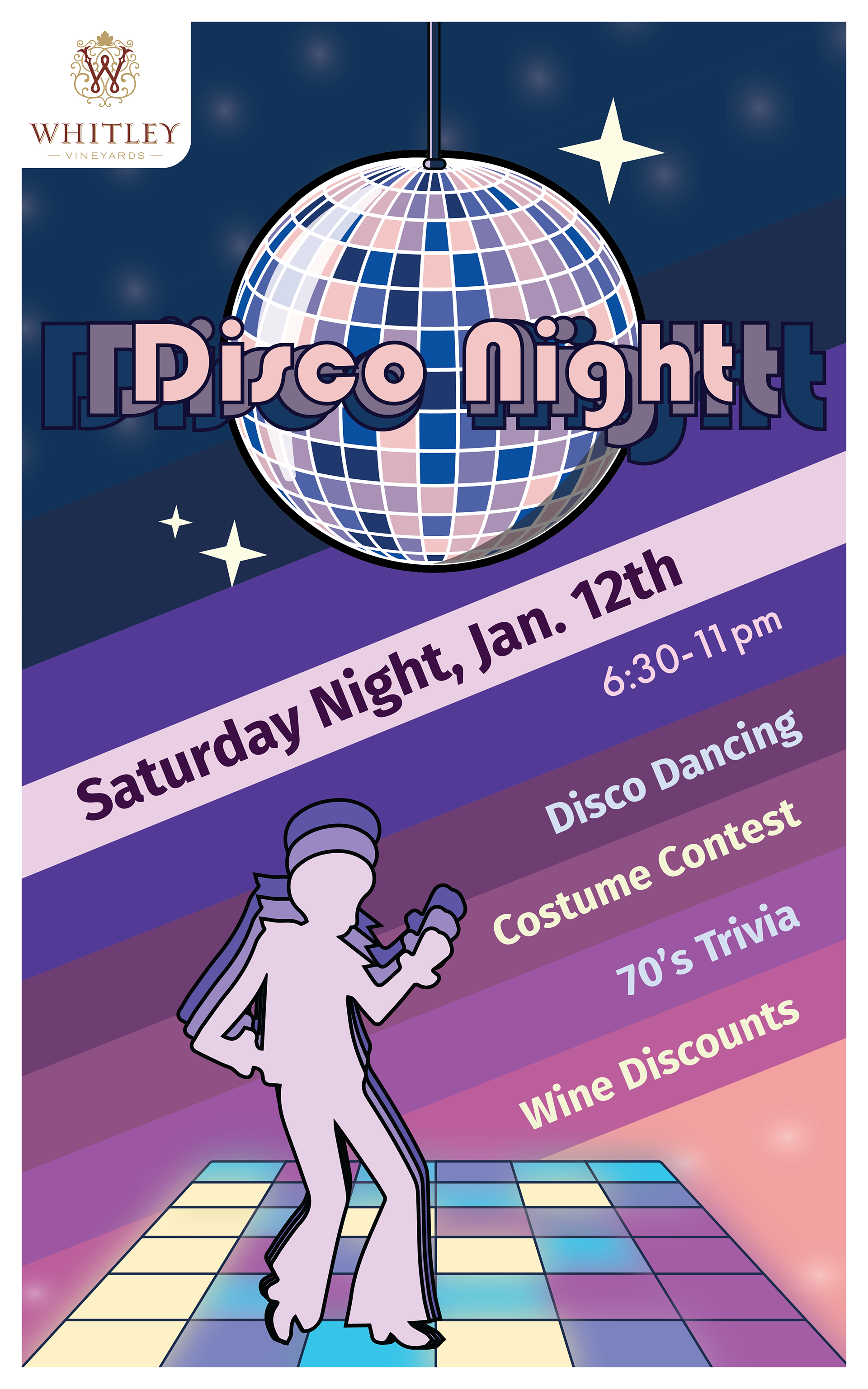 Poster design for one of the many fun nights had at the wine bar