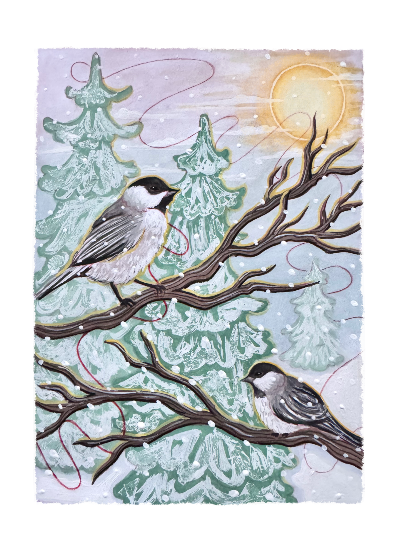 Chickadee Holiday card - gouache (2025)