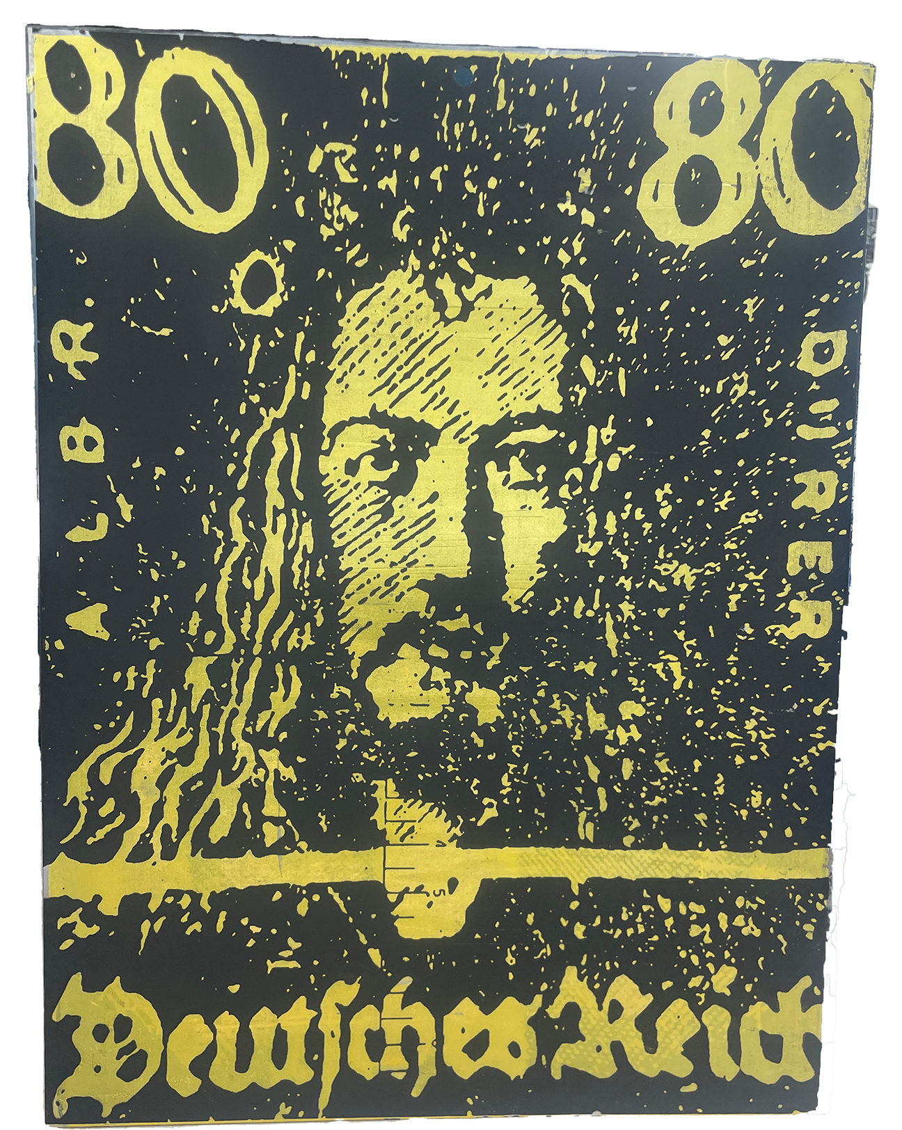 Albrect Durer Stamp, Screenprint on discarded Tympan, 18"x24", 2023
