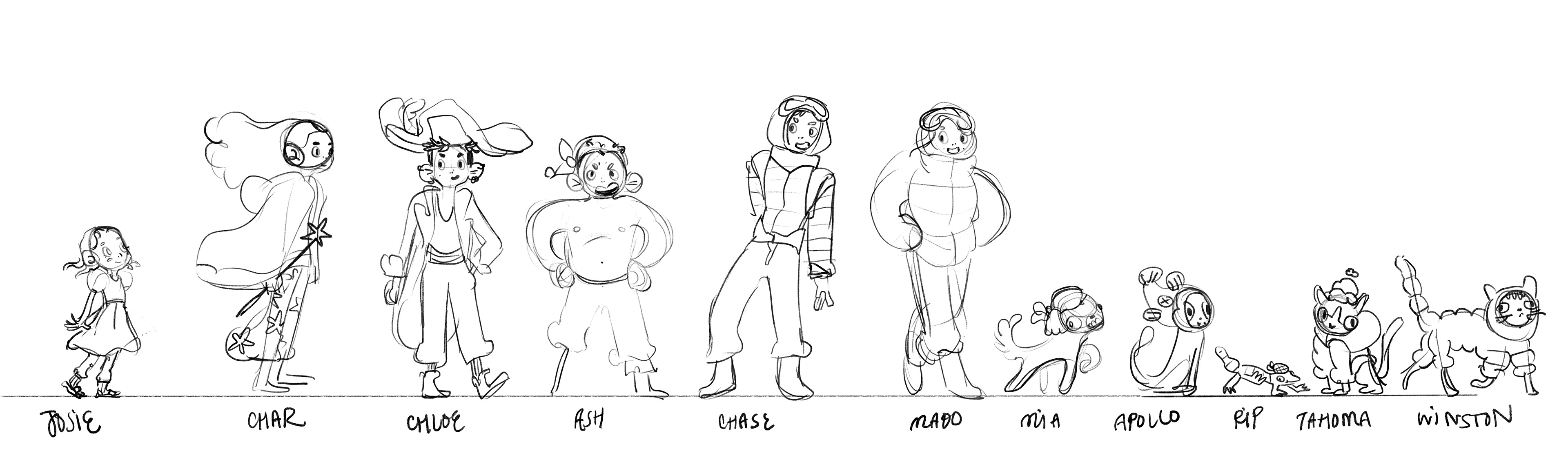 Lineup 1: worked on creating a cohesive lineup, but still needed work on exaggerating shapes. Make it CUTER