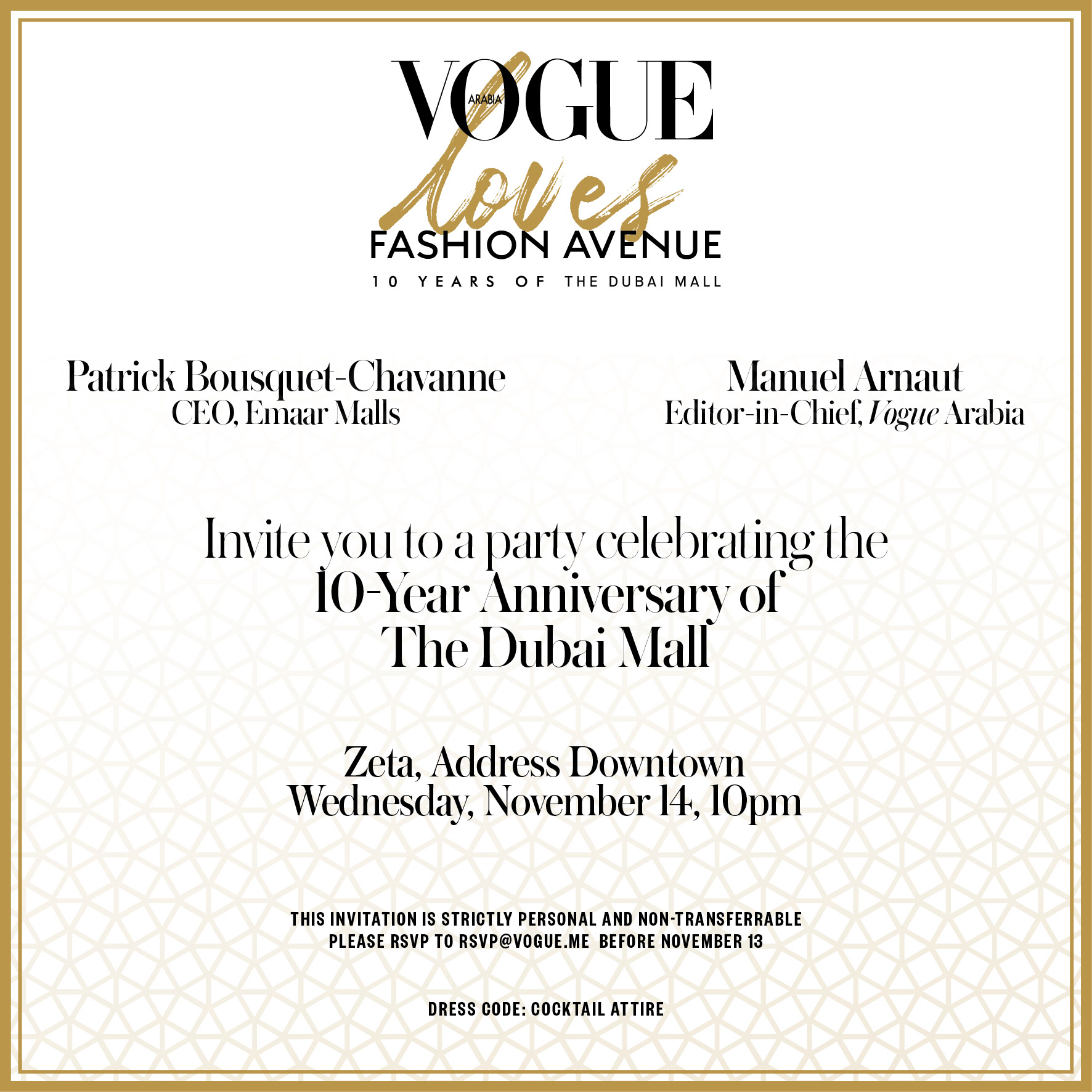 Invitation for the afterparty for the dinner