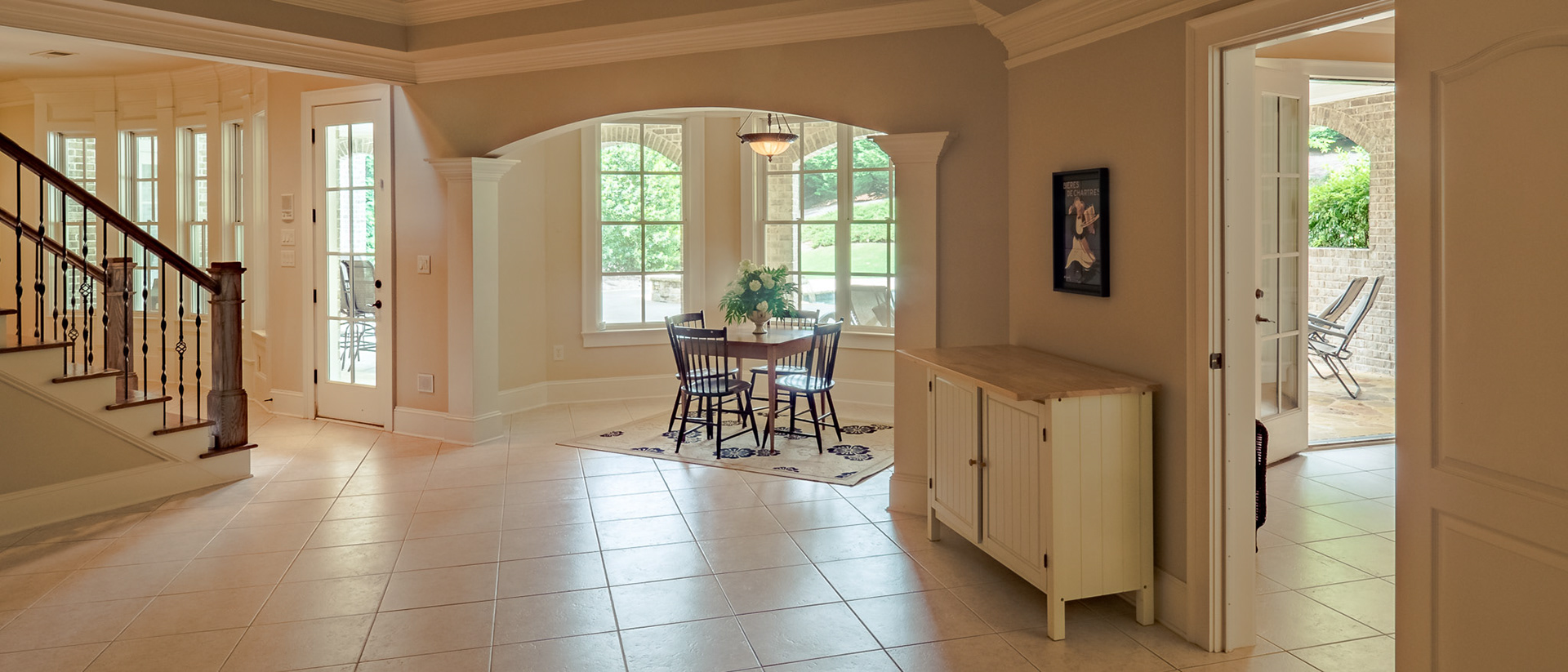 Breakfast nook in basement of 110 Manor Lake Court.  Luxury real estate photography services provided by Cindy Kringelis of Alpharetta Photography, LLC for The Willnow Group.