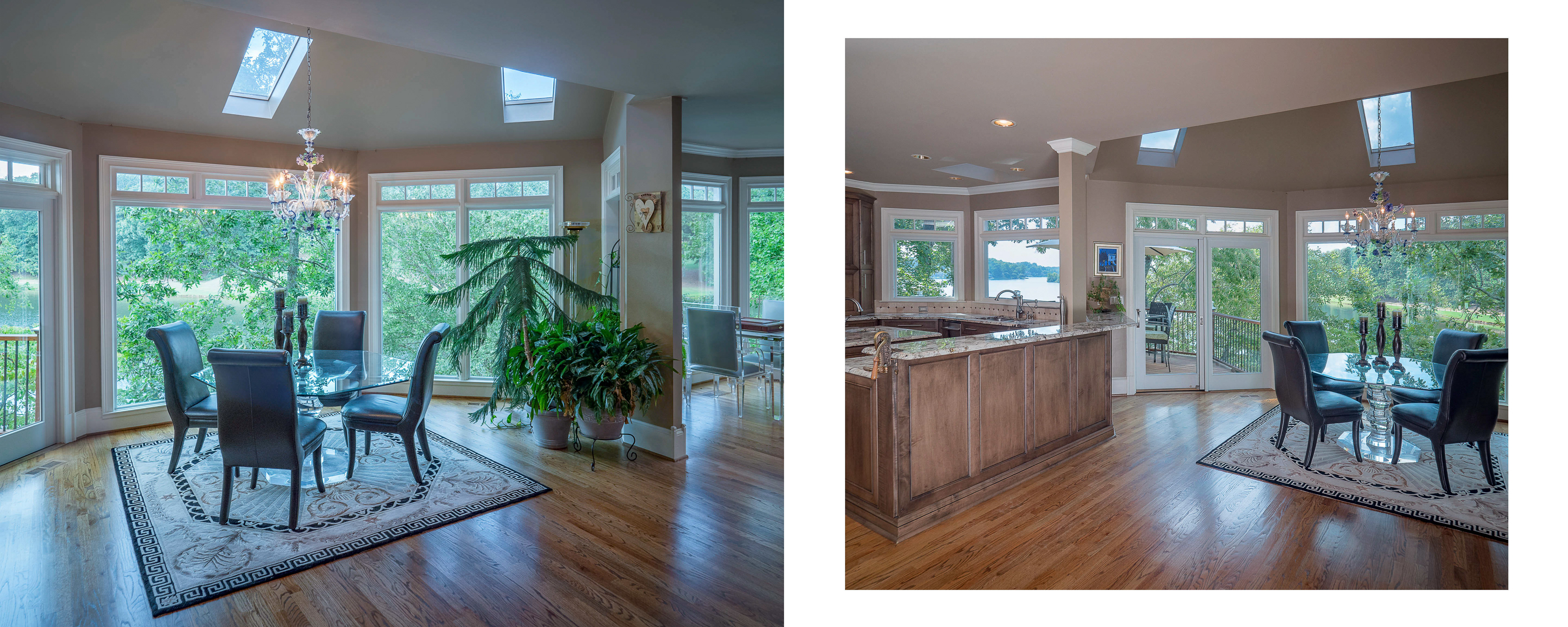 Lakefront breakfast room in luxury lakefront home.