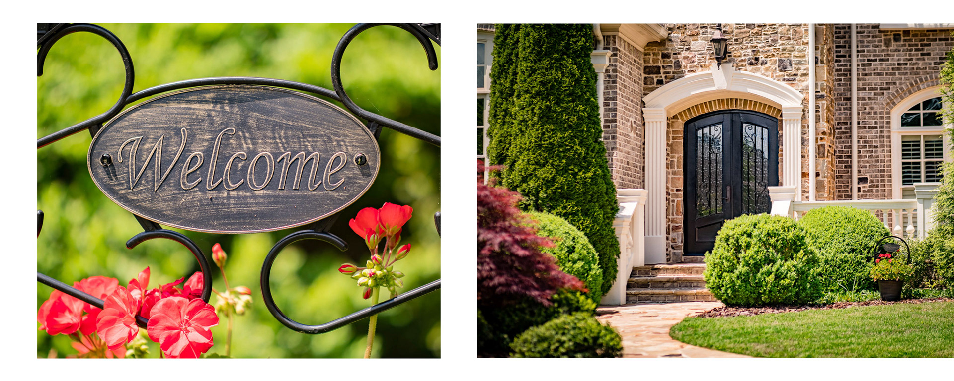 Professional real estate photography of welcoming front entrance to home in The Manor in north Fulton County, GA.