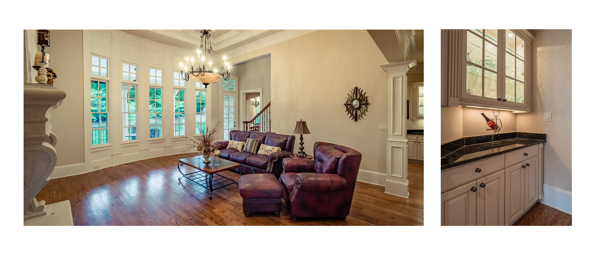 Family room and butler's pantry of home in The Manor in metro Atlanta.
