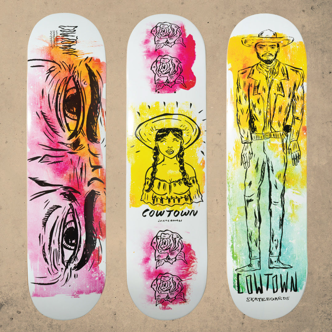 Skateboard decks with Mexican west inspired imagery