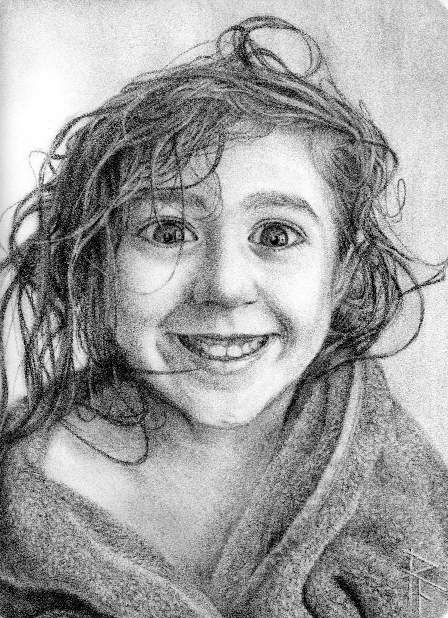 Portrait - Girl With Crazy Hair (charcoal)
